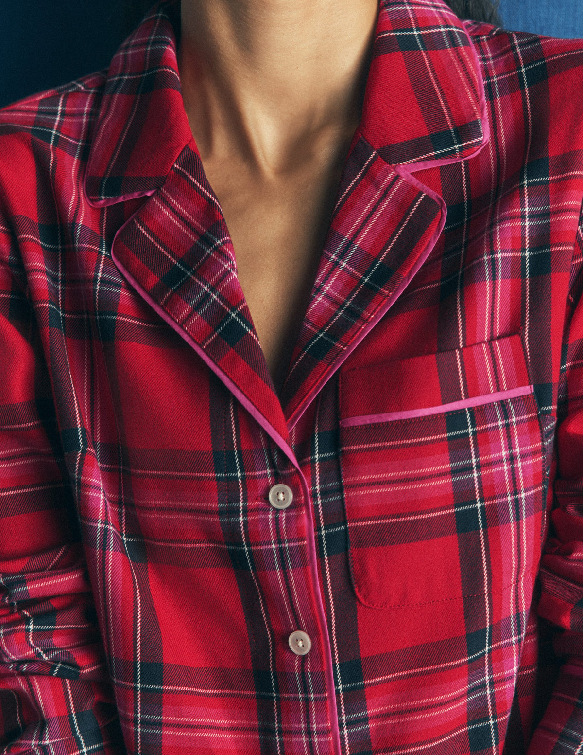 Brushed Cotton Pyjama Shirt-Red Check-2