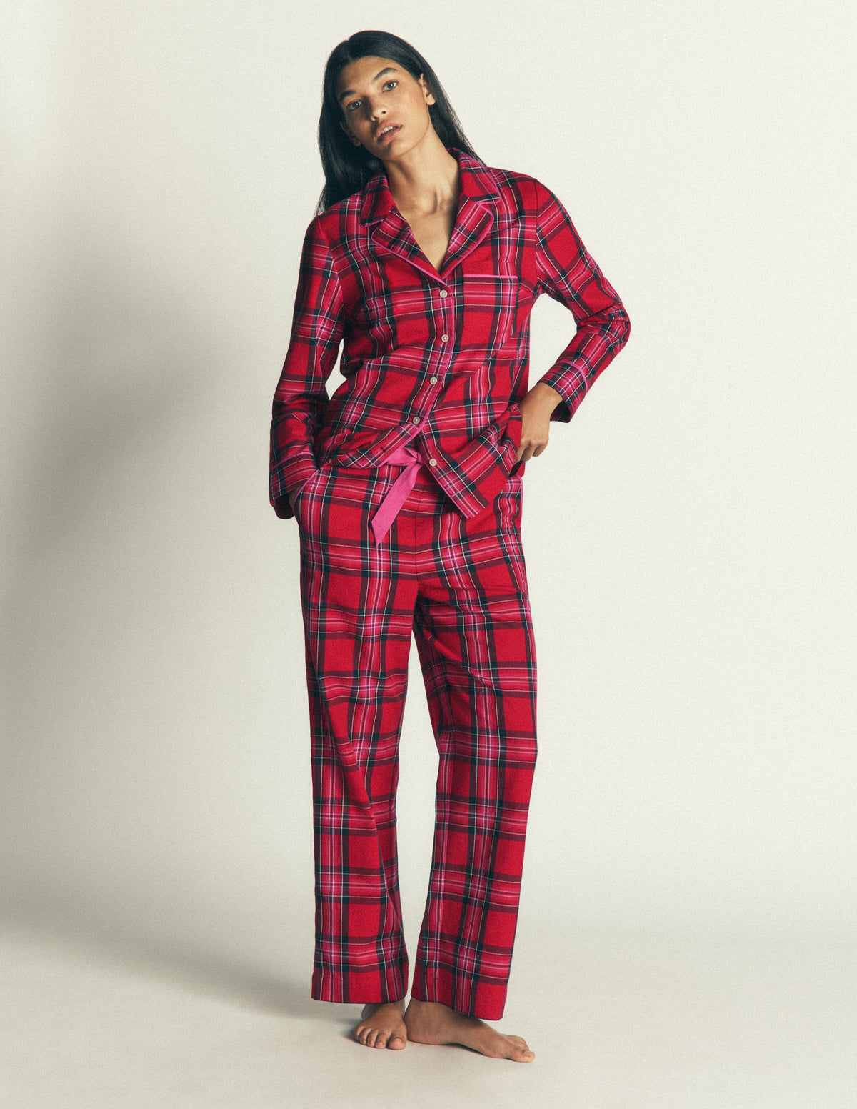 Brushed Cotton Pyjama Shirt-Red Check - Image 4