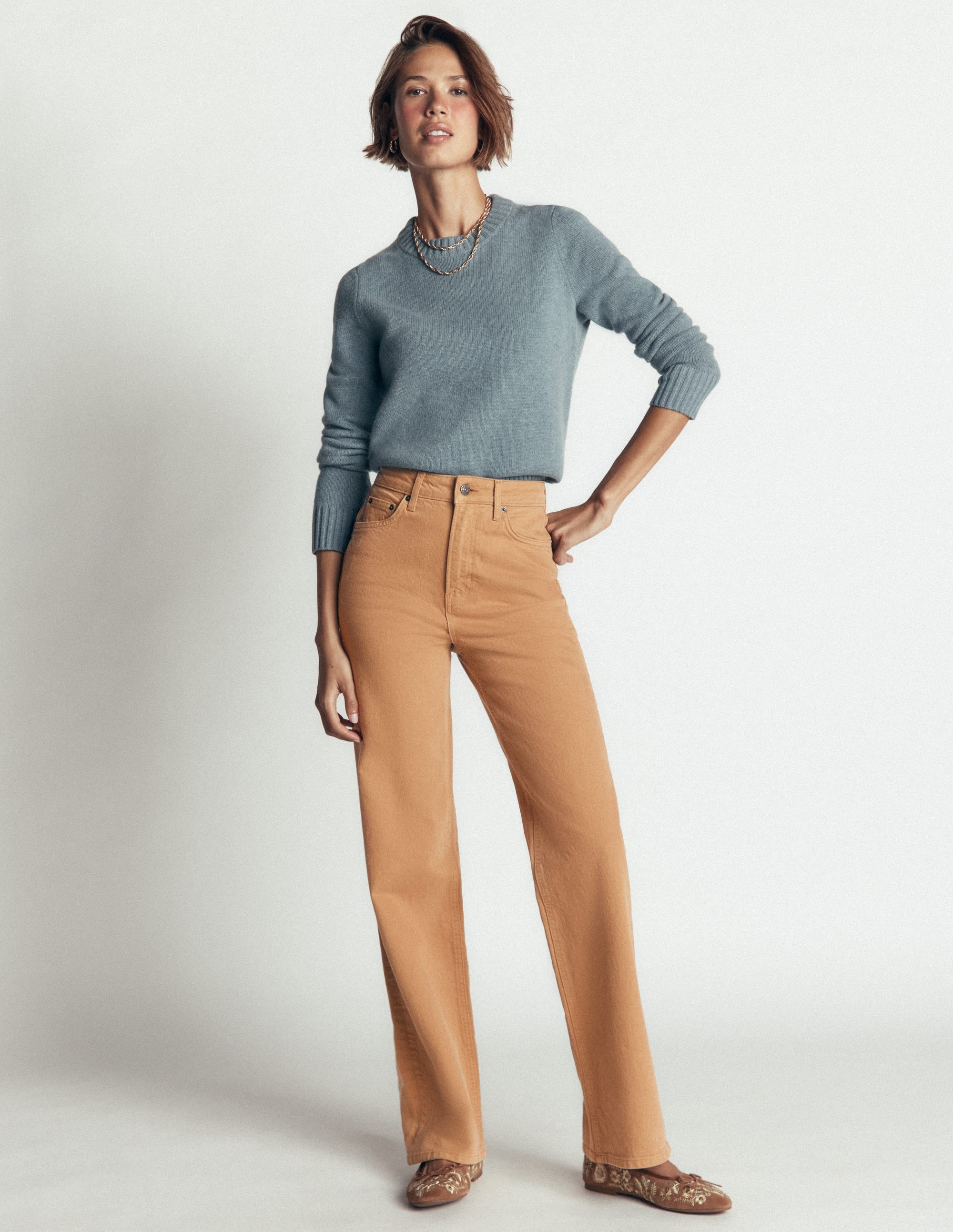 High Rise Column Leg Jeans-Camel - Image 1