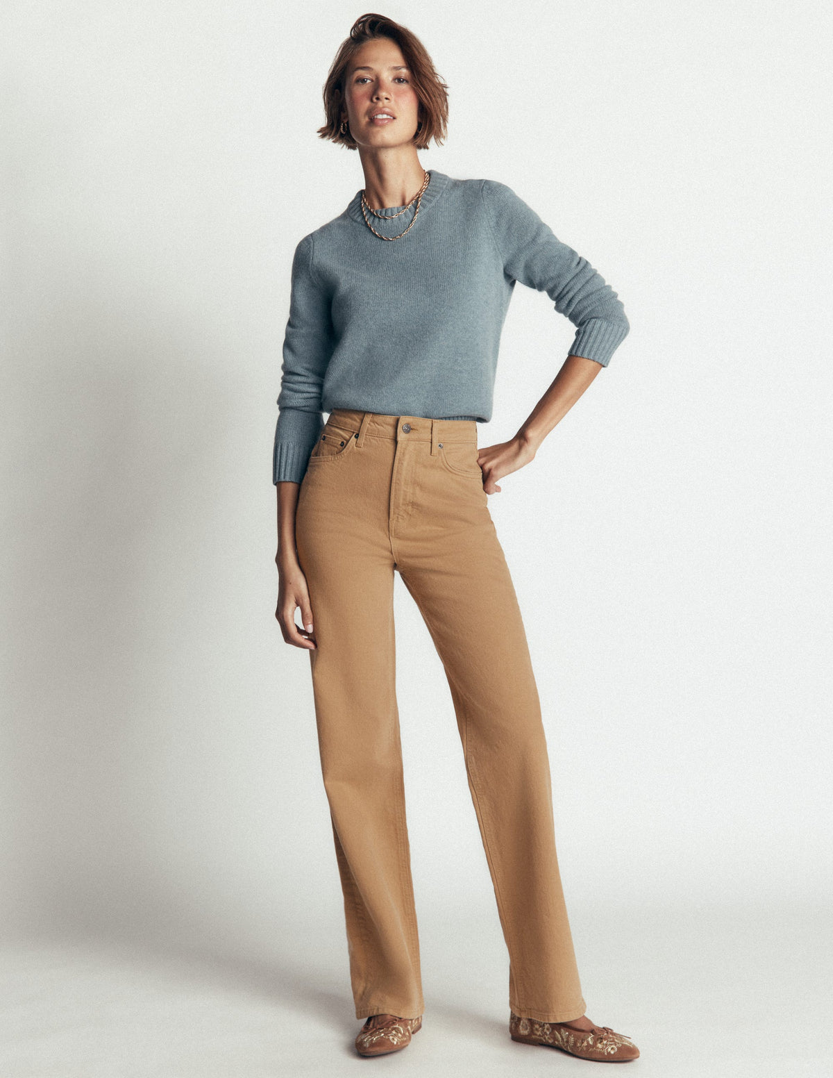 High Rise Column Leg Jeans-Camel - Image 1