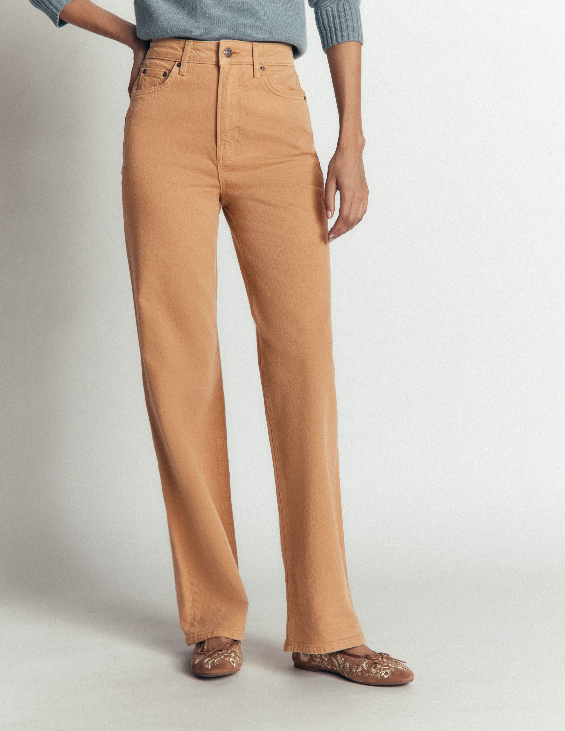 High Rise Column Leg Jeans-Camel-4