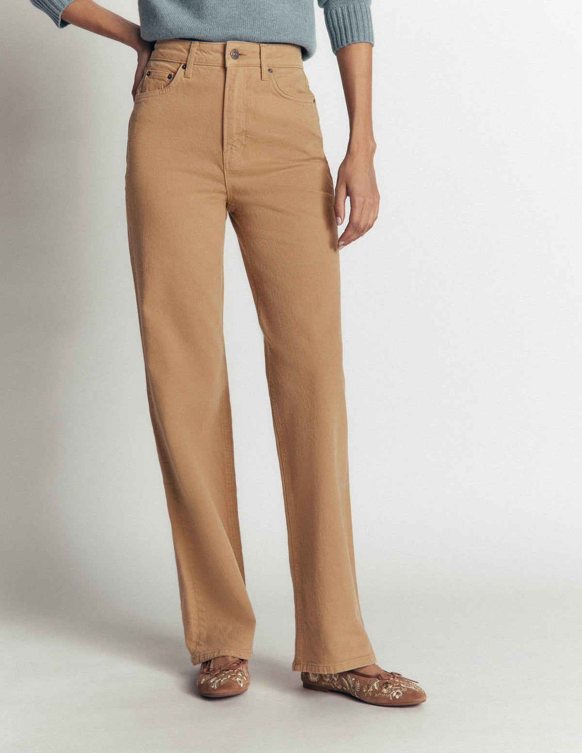 High Rise Column Leg Jeans-Camel - Image 4