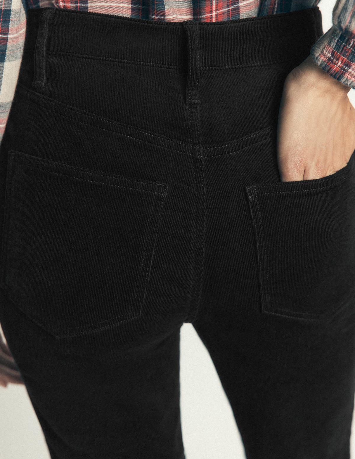 High Rise Cord Slim Jeans-Black-2
