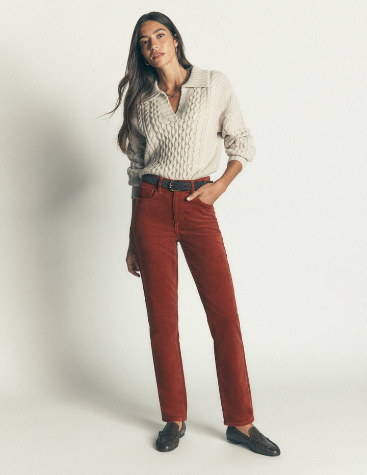 High Rise Cord Slim Jeans-Burnt Henna