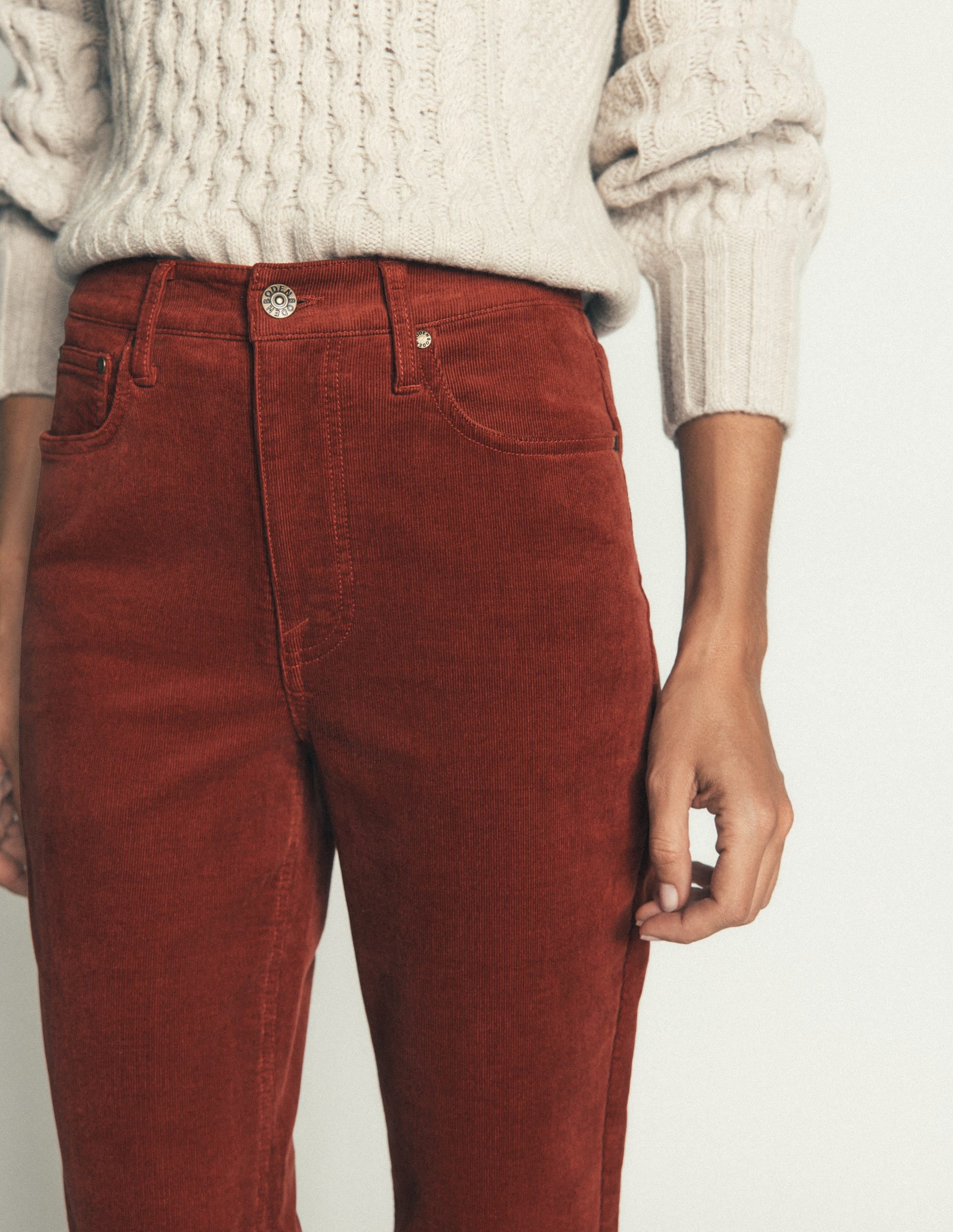 High Rise Cord Slim Jeans-Burnt Henna - Image 2