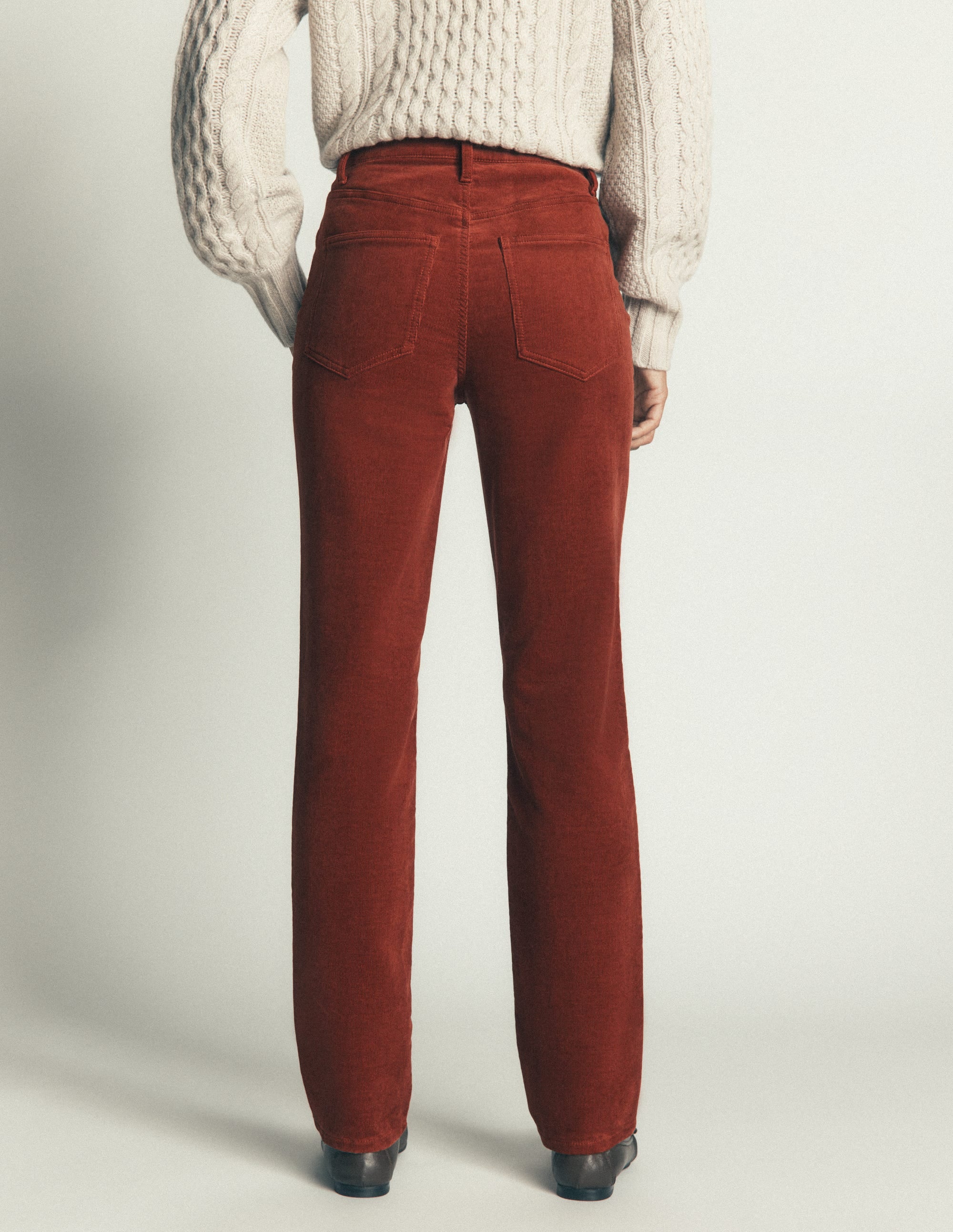 High Rise Cord Slim Jeans-Burnt Henna - Image 3