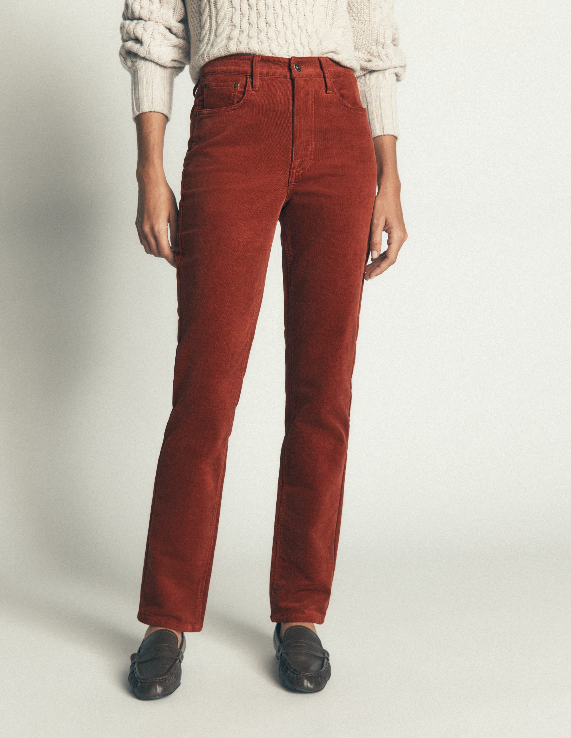 High Rise Cord Slim Jeans-Burnt Henna - Image 4