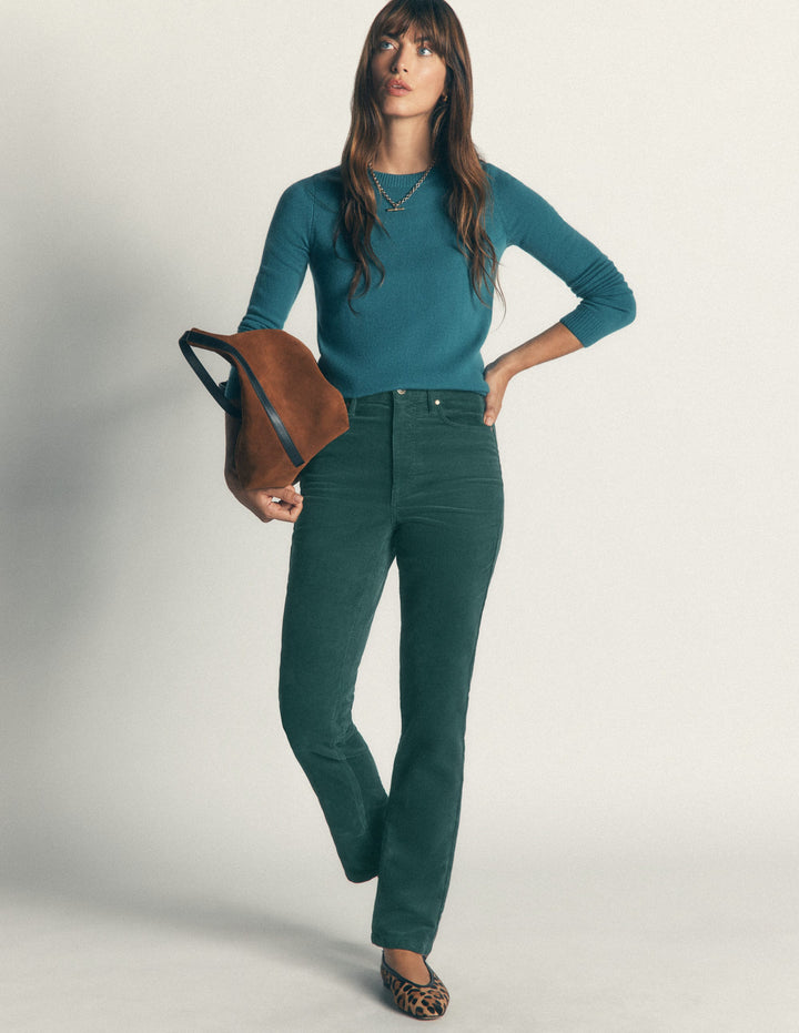 High Rise Cord Slim Jeans-Sea Moss