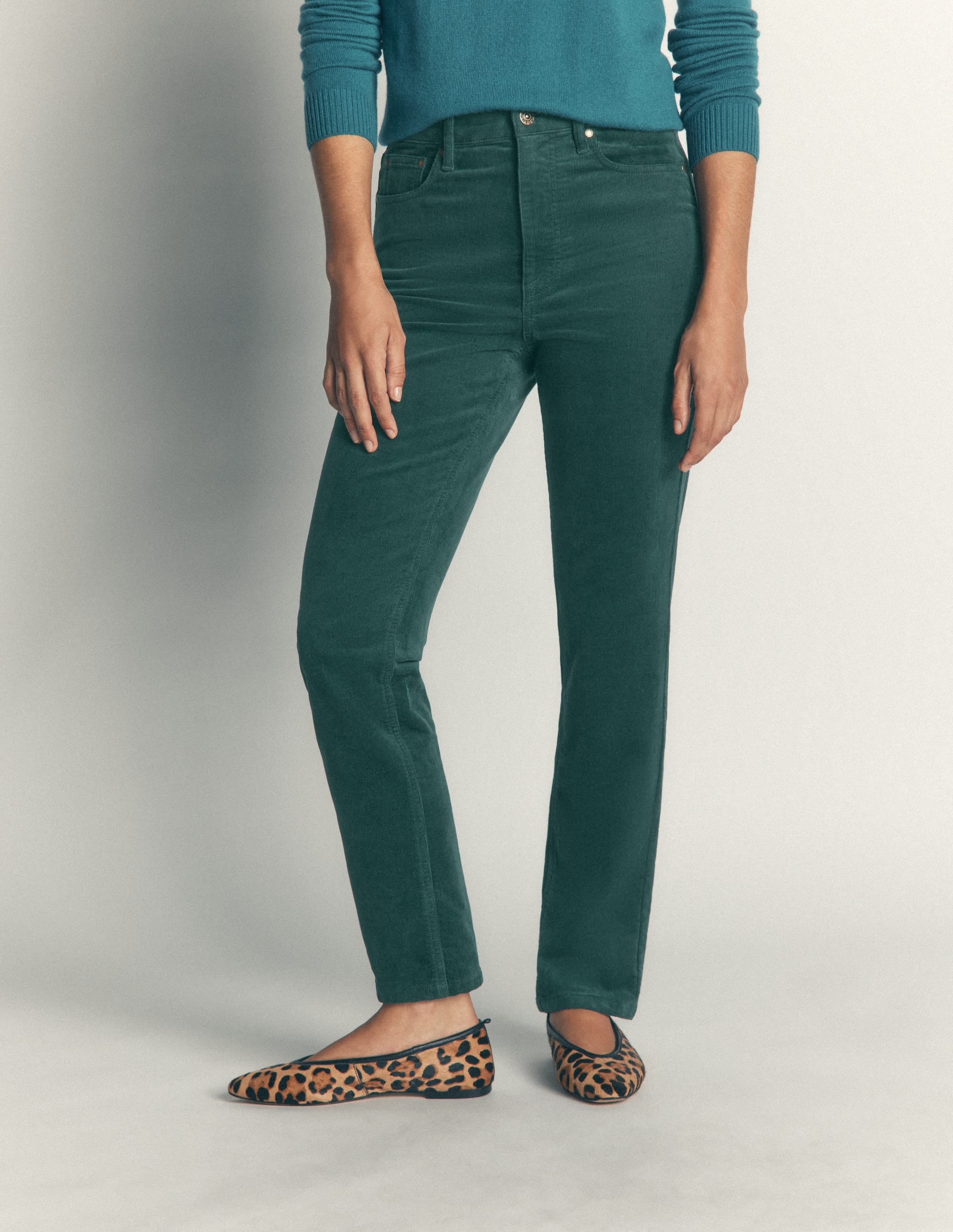High Rise Cord Slim Jeans-Sea Moss - Image 4