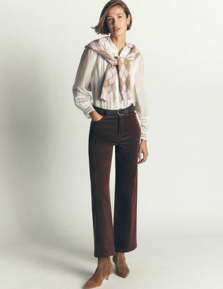 High Rise Cord Column Jeans-Bitter Chocolate