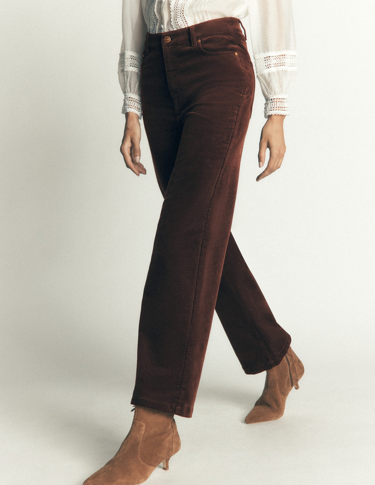 High Rise Cord Column Jeans-Bitter Chocolate-4