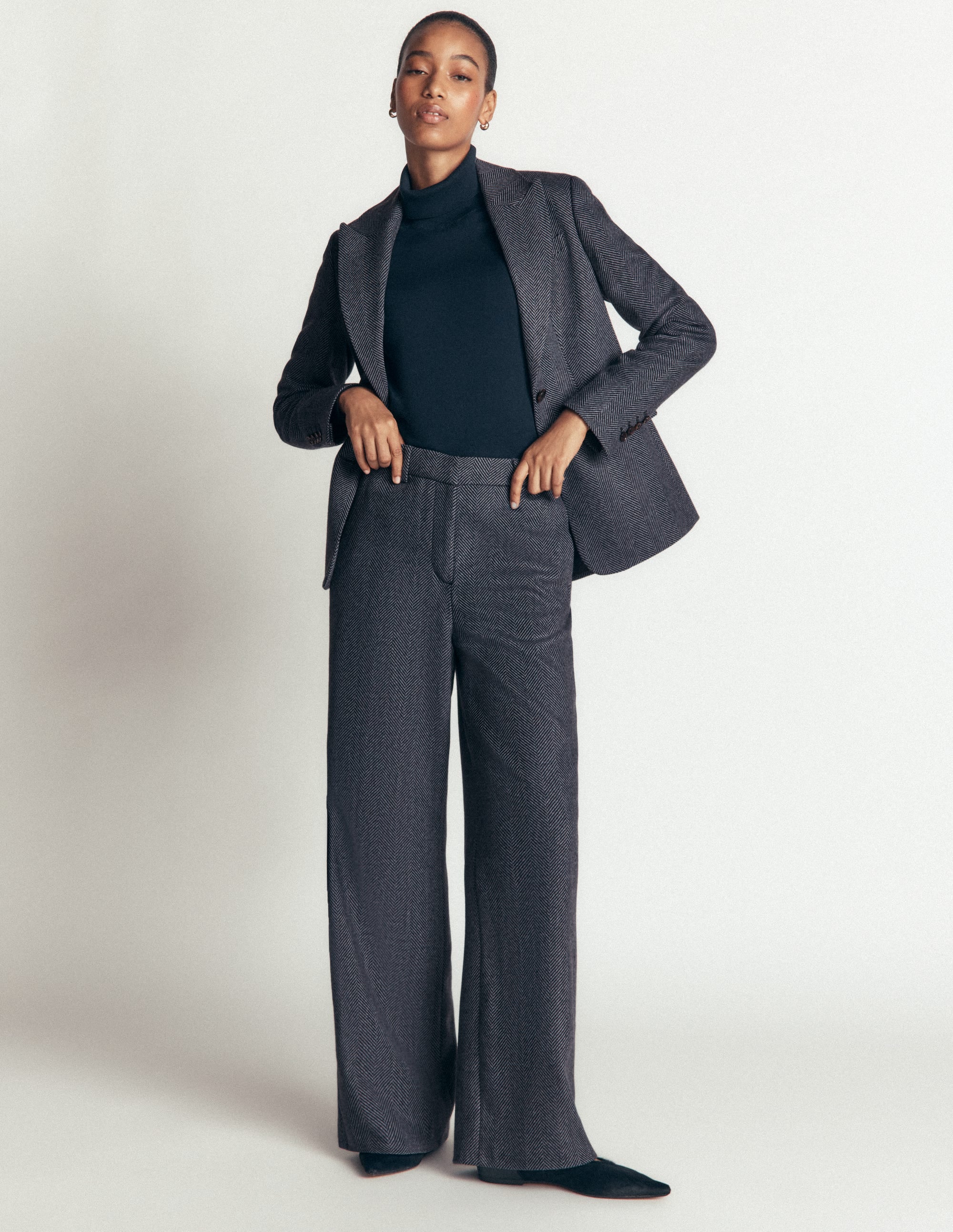 Belgravia Wool Blend Pants-Blue Herringbone - Image 1