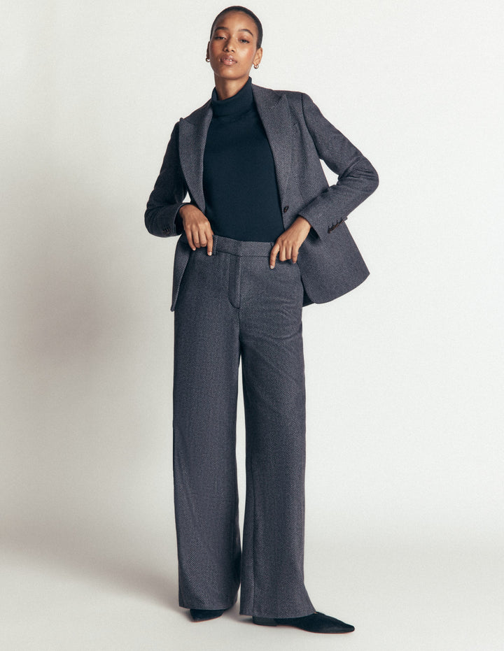 Belgravia Wool Blend Pants-Blue Herringbone