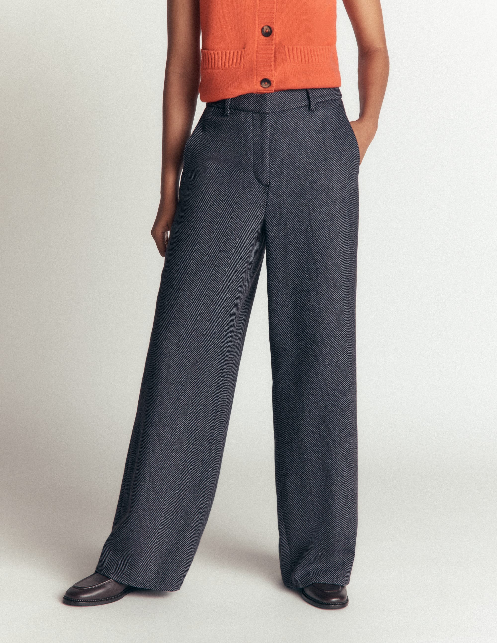 Belgravia Wool Blend Pants-Blue Herringbone - Image 5