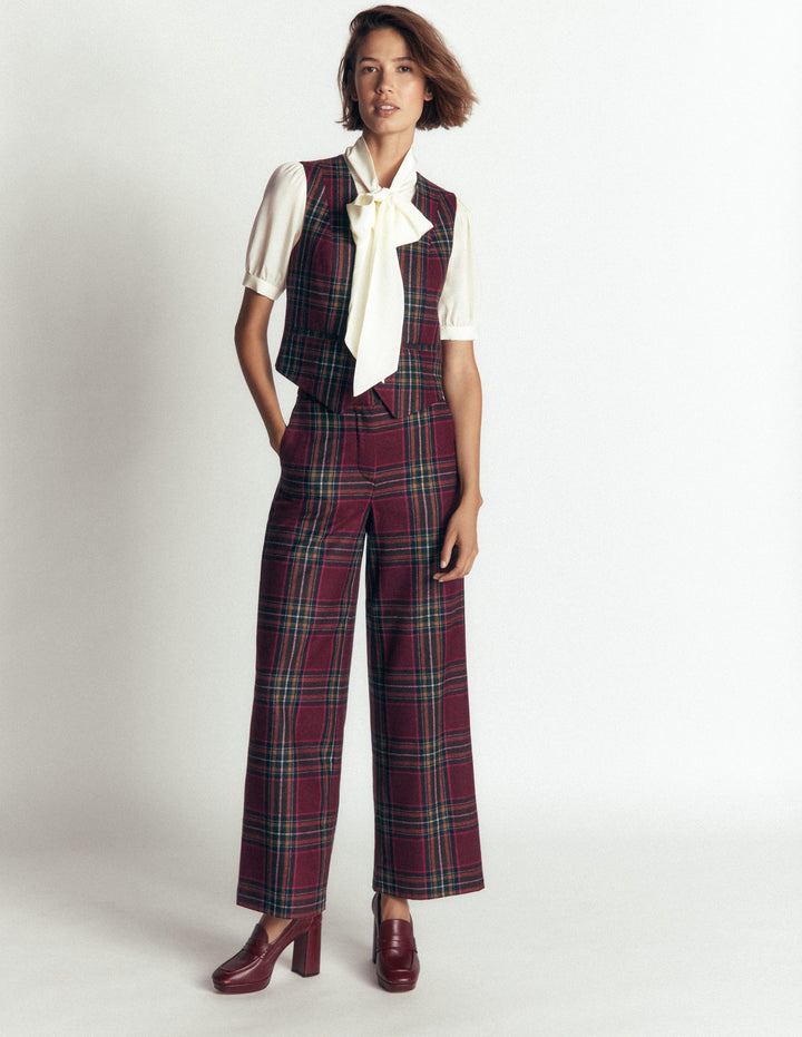 Belgravia Wool Blend Pants-Maroon And Olive Check