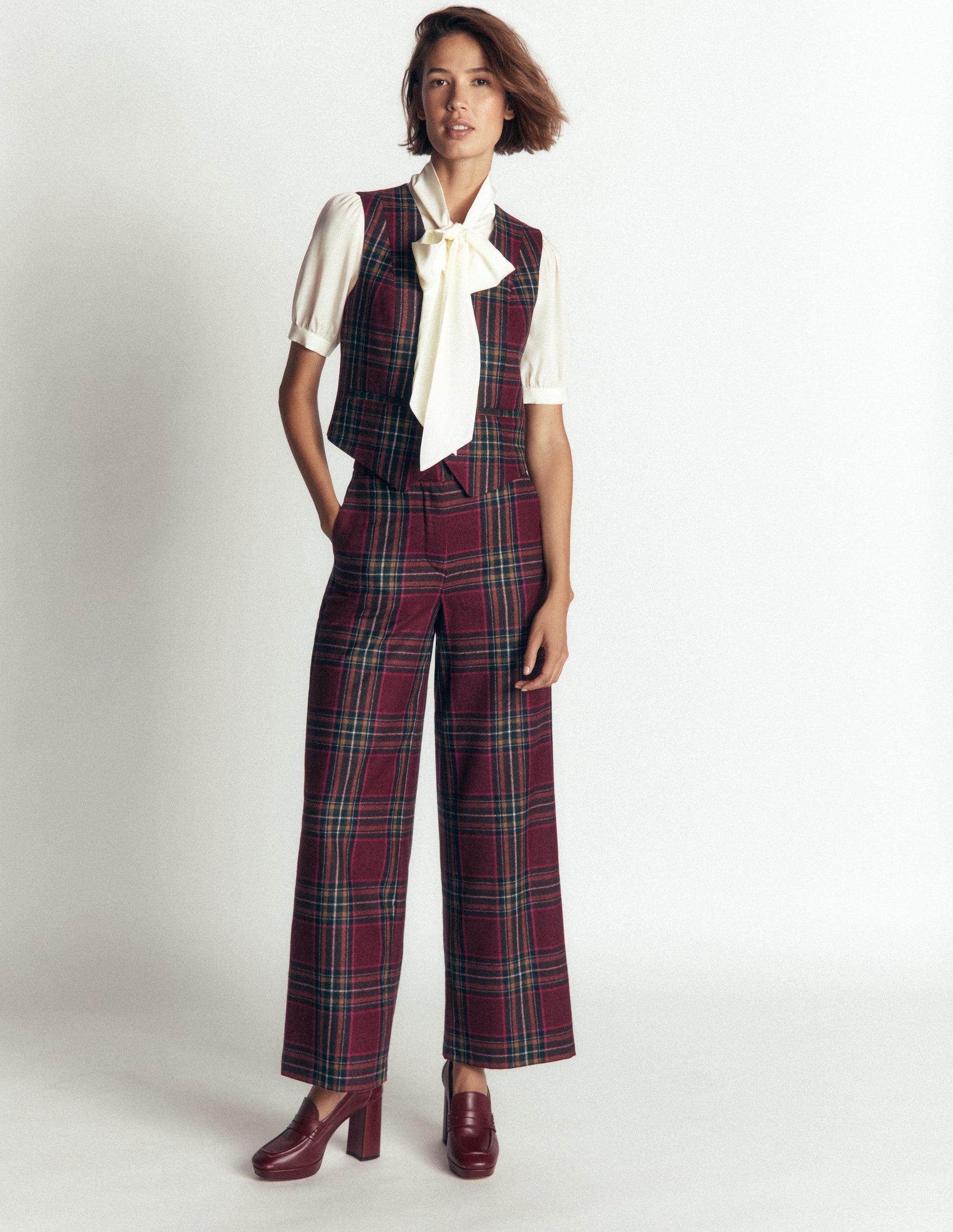 Belgravia Wool Blend Pants-Maroon And Olive Check-3