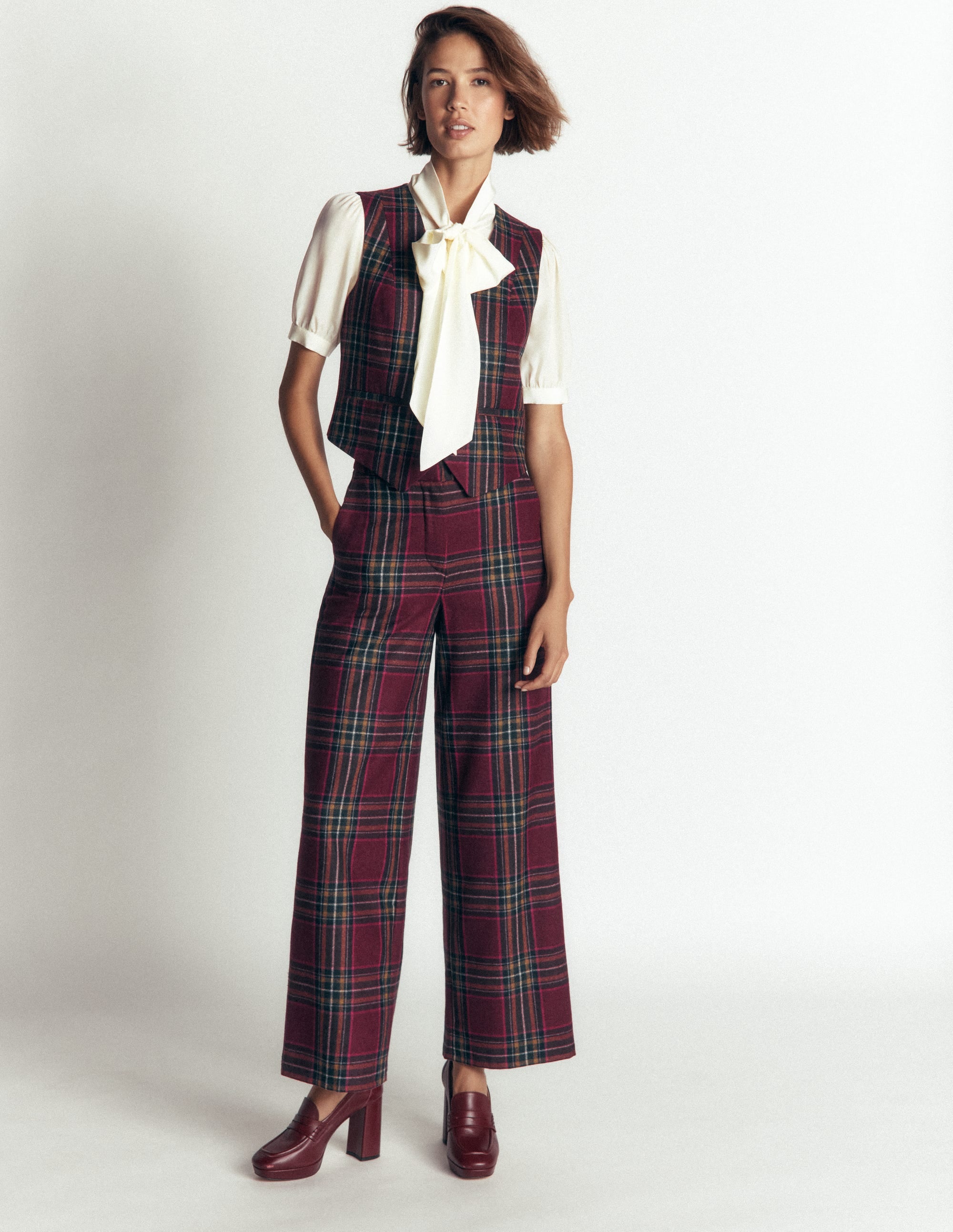 Belgravia Wool Blend Pants-Maroon And Olive Check - Image 2