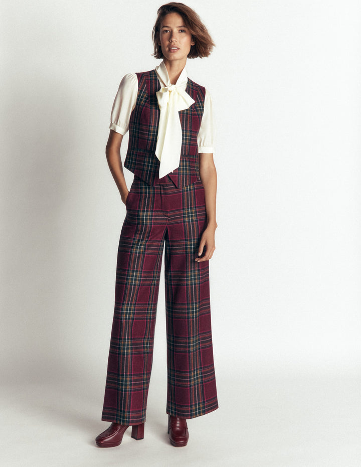 Belgravia Wool Blend Pants-Maroon And Olive Check