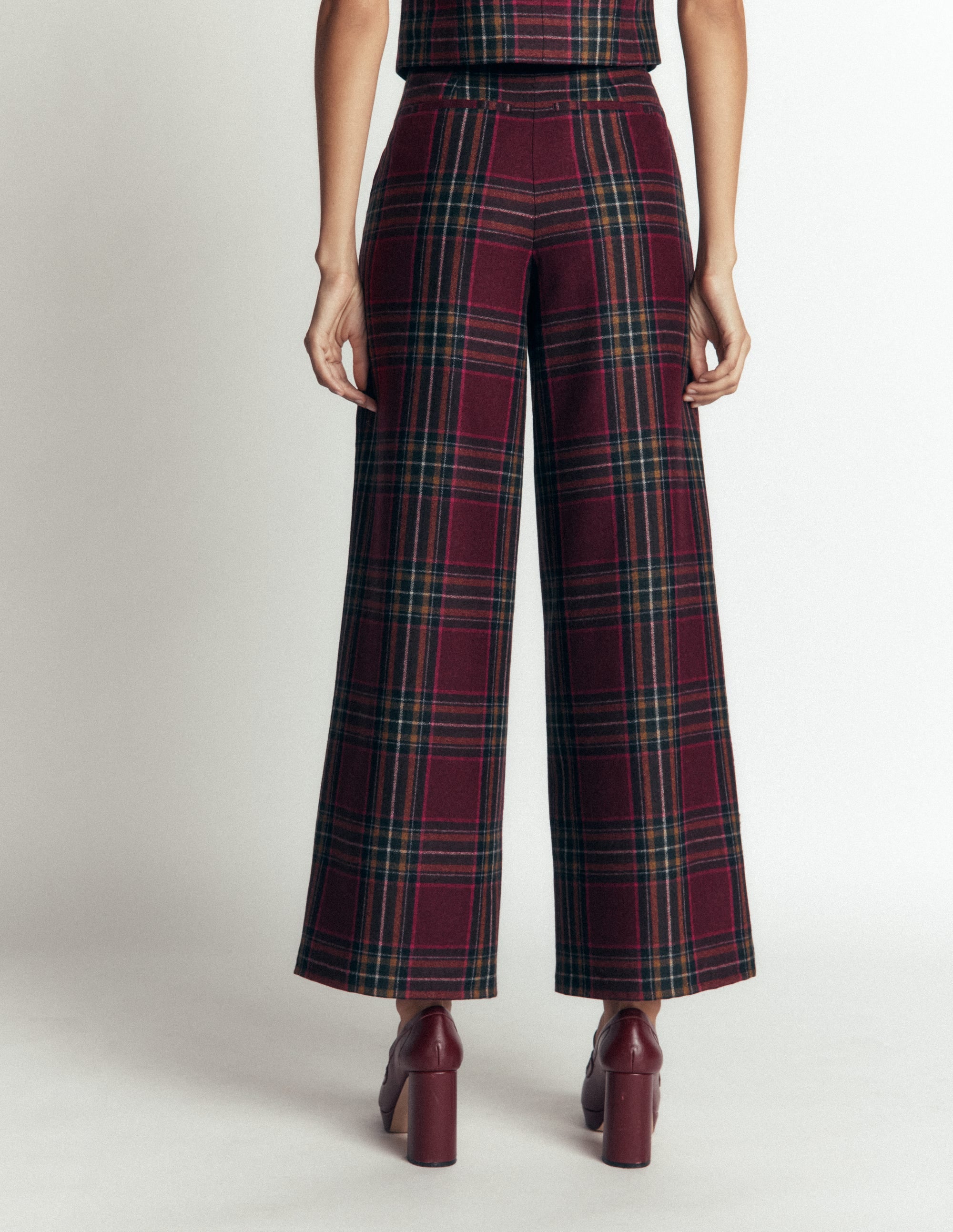 Belgravia Wool Blend Pants-Maroon And Olive Check - Image 4