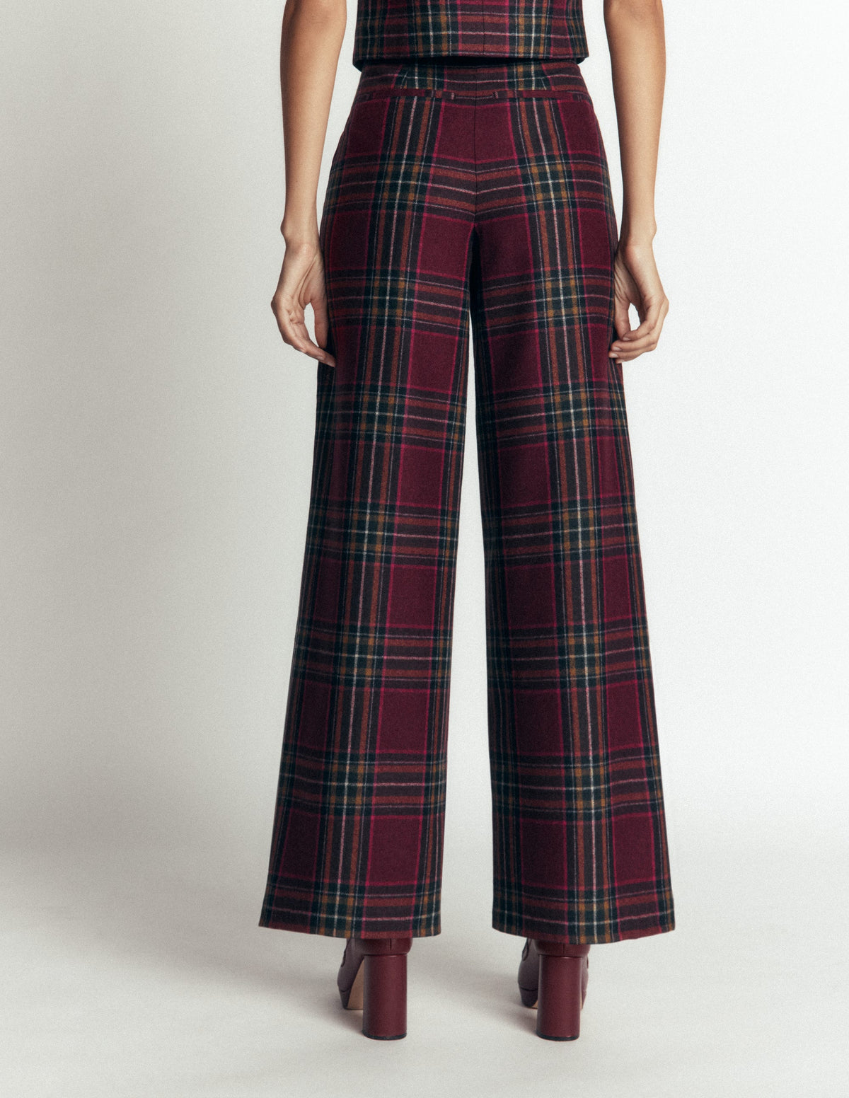 Belgravia Wool Blend Pants-Maroon And Olive Check-3