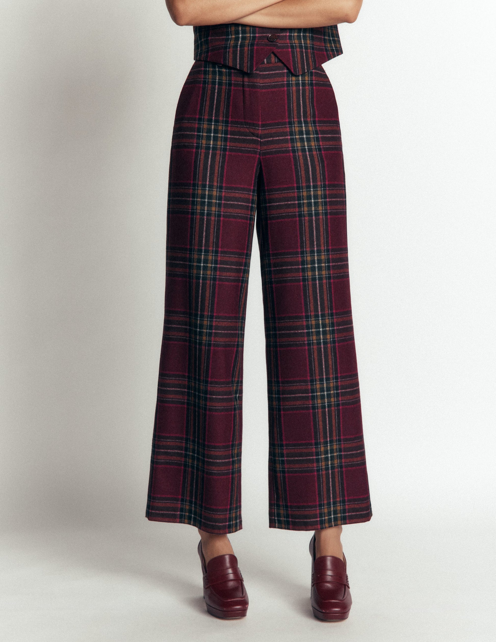 Belgravia Wool Blend Pants-Maroon And Olive Check-6