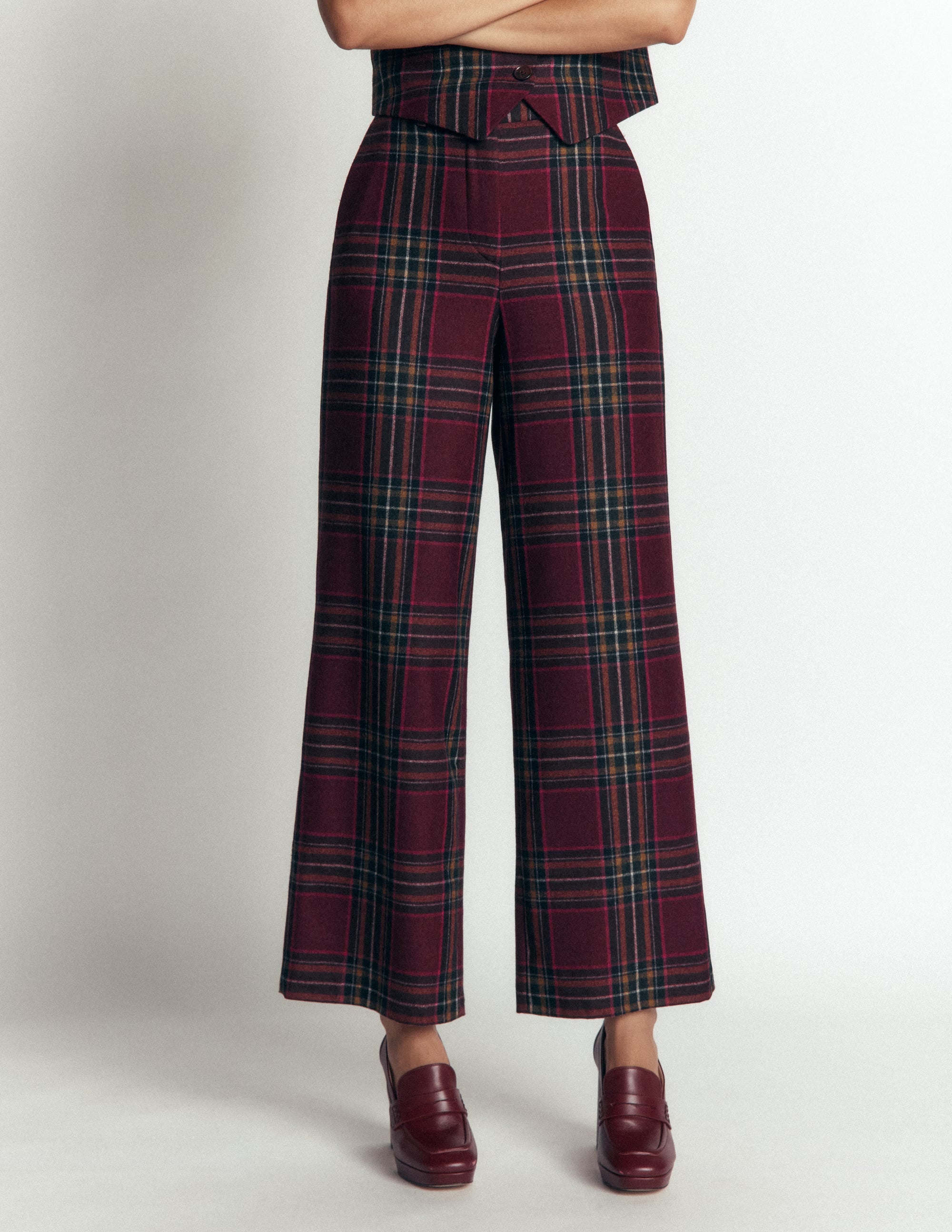 Belgravia Wool Blend Pants-Maroon And Olive Check - Image 5