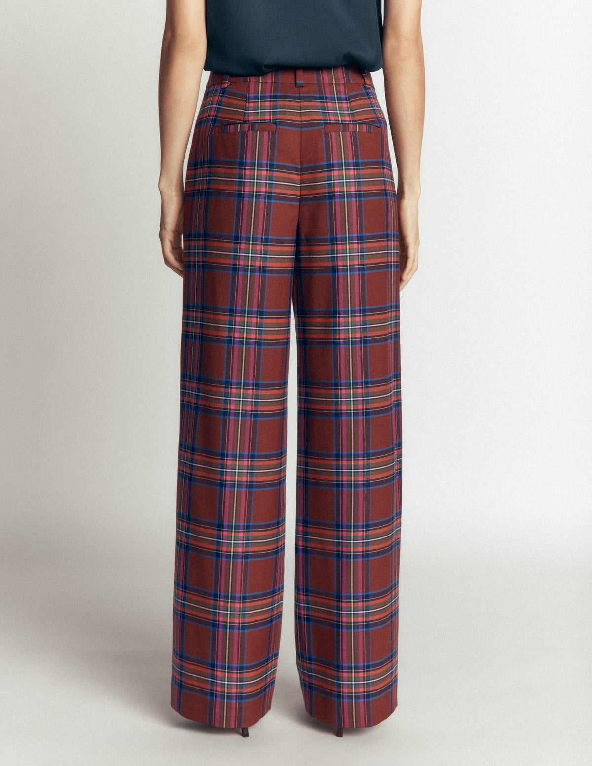 Belgravia Wool Blend Pants-Brown, Blue, and Pink Check - Image 3