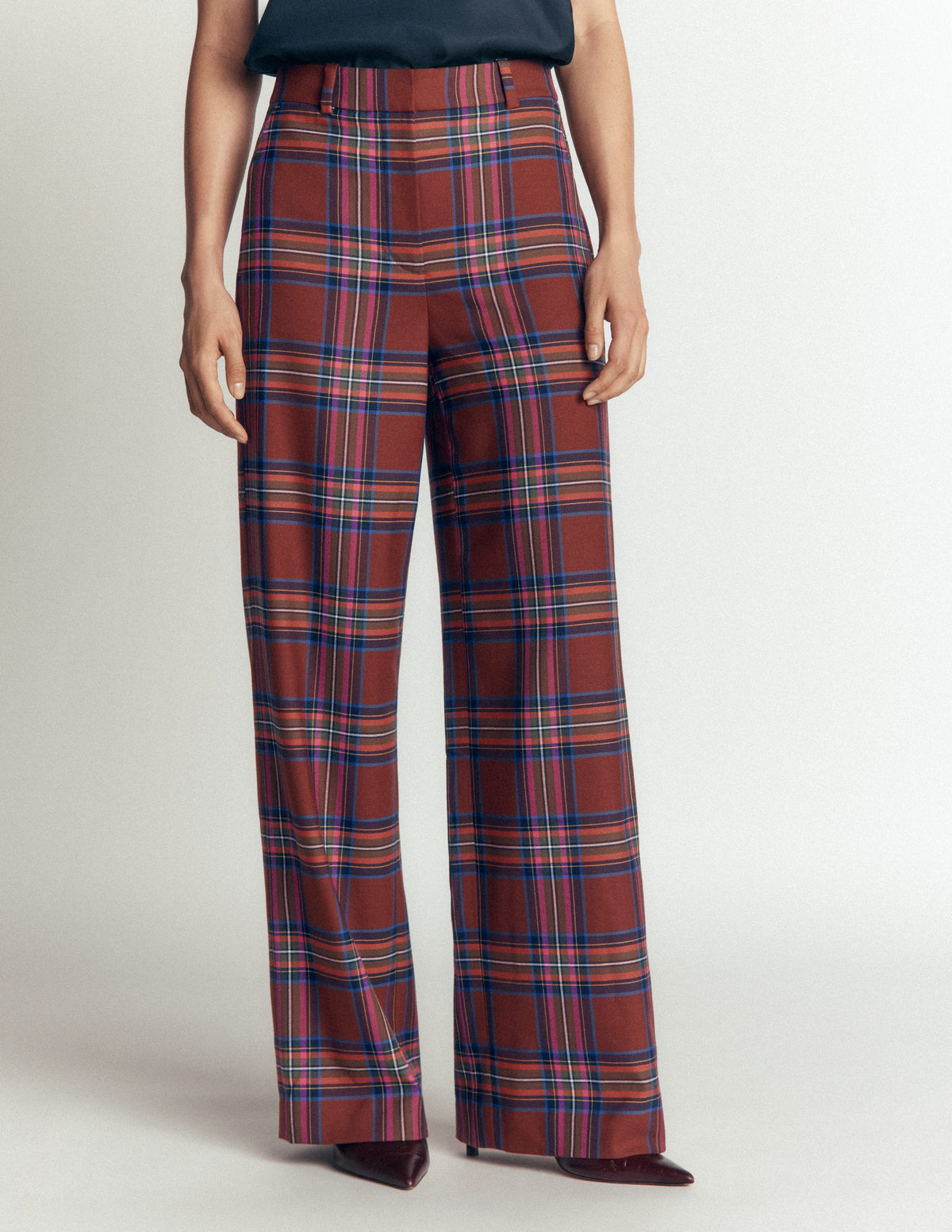 Belgravia Wool Blend Pants-Brown, Blue, and Pink Check - Image 4