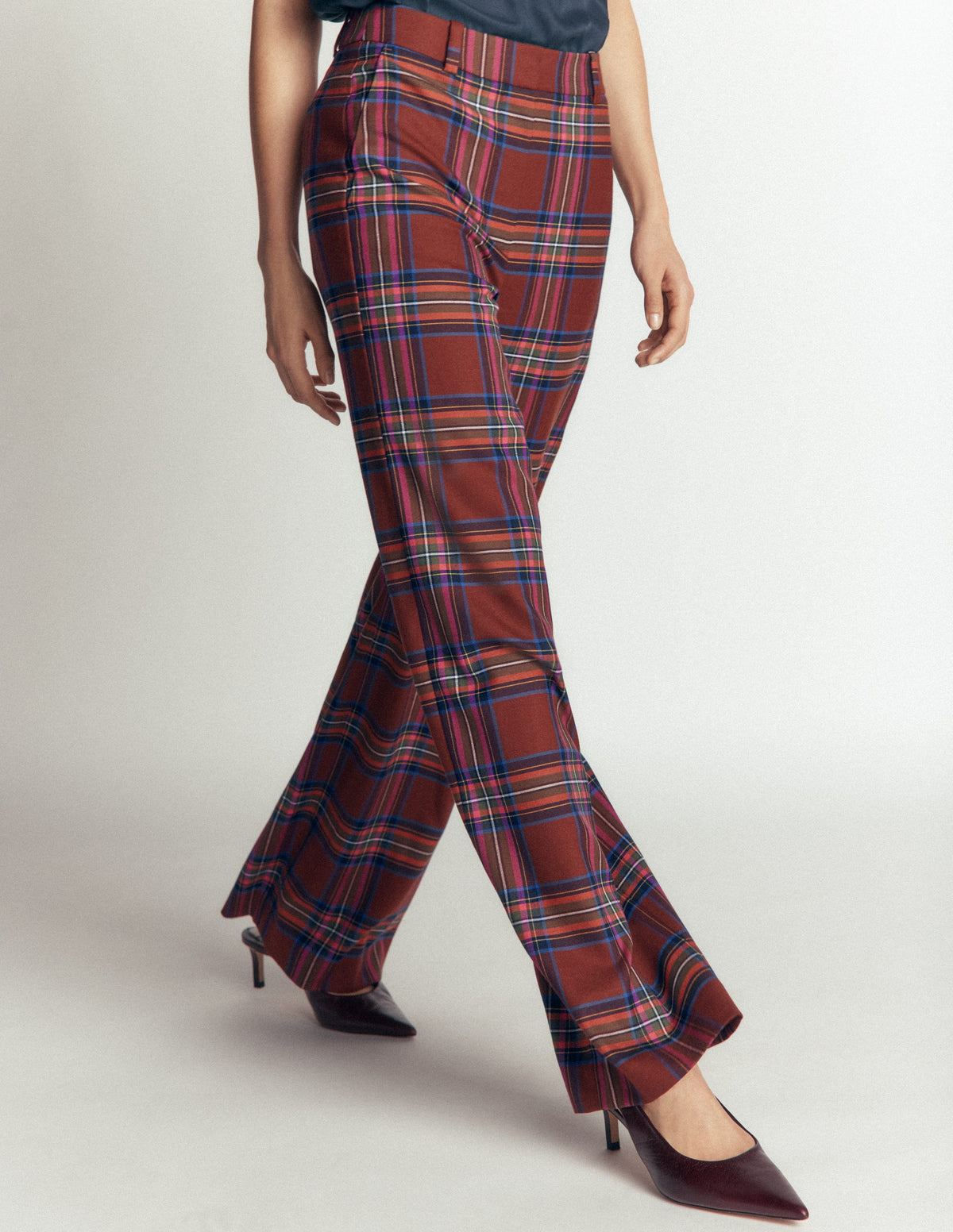Belgravia Wool Blend Pants-Brown, Blue, and Pink Check-5