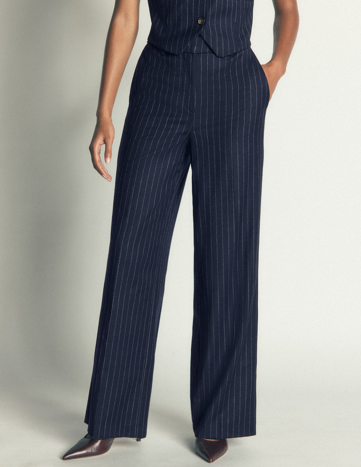Belgravia Wool Blend Pants-Navy Pinstripe - Image 4
