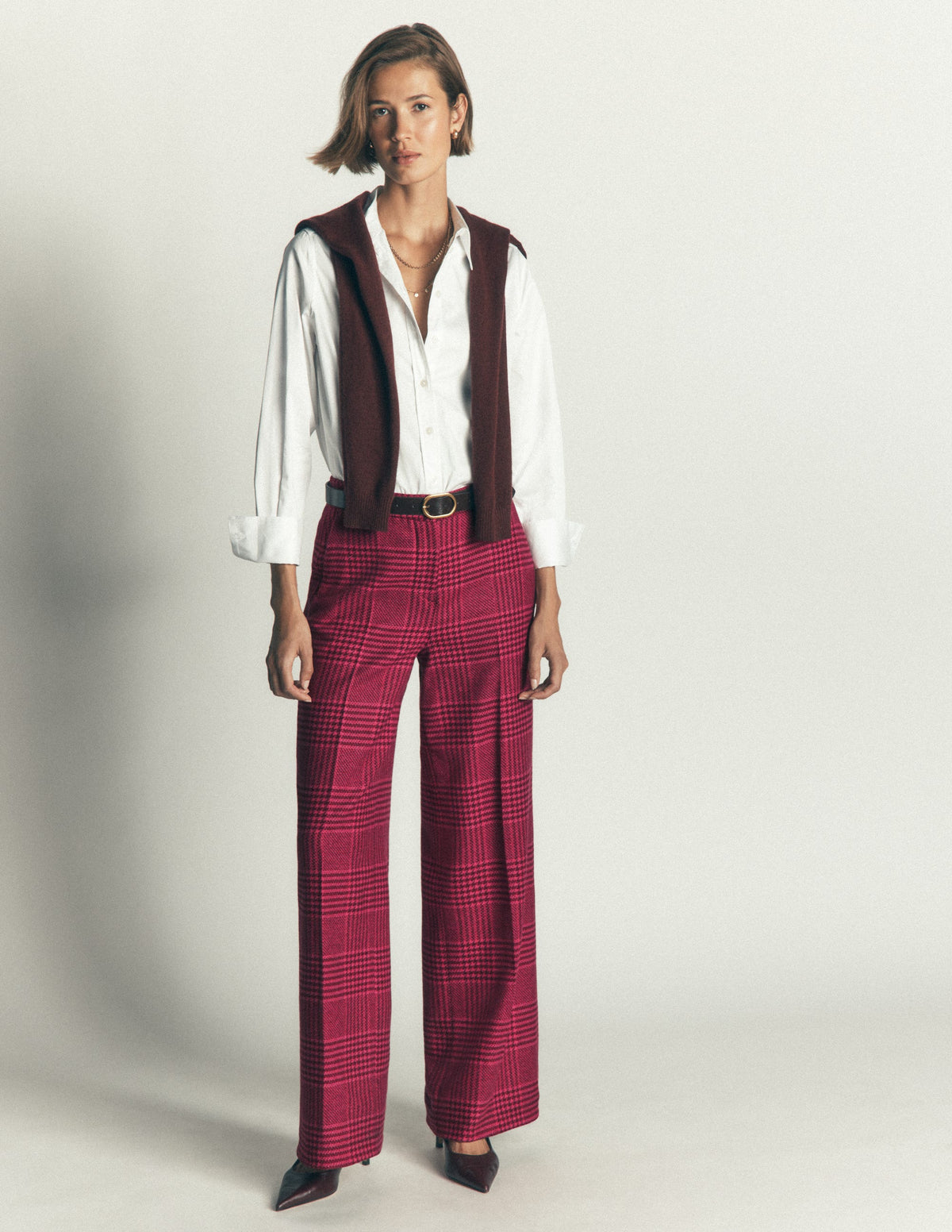 Belgravia Wool Blend Pants-Pink and Maroon Check-1
