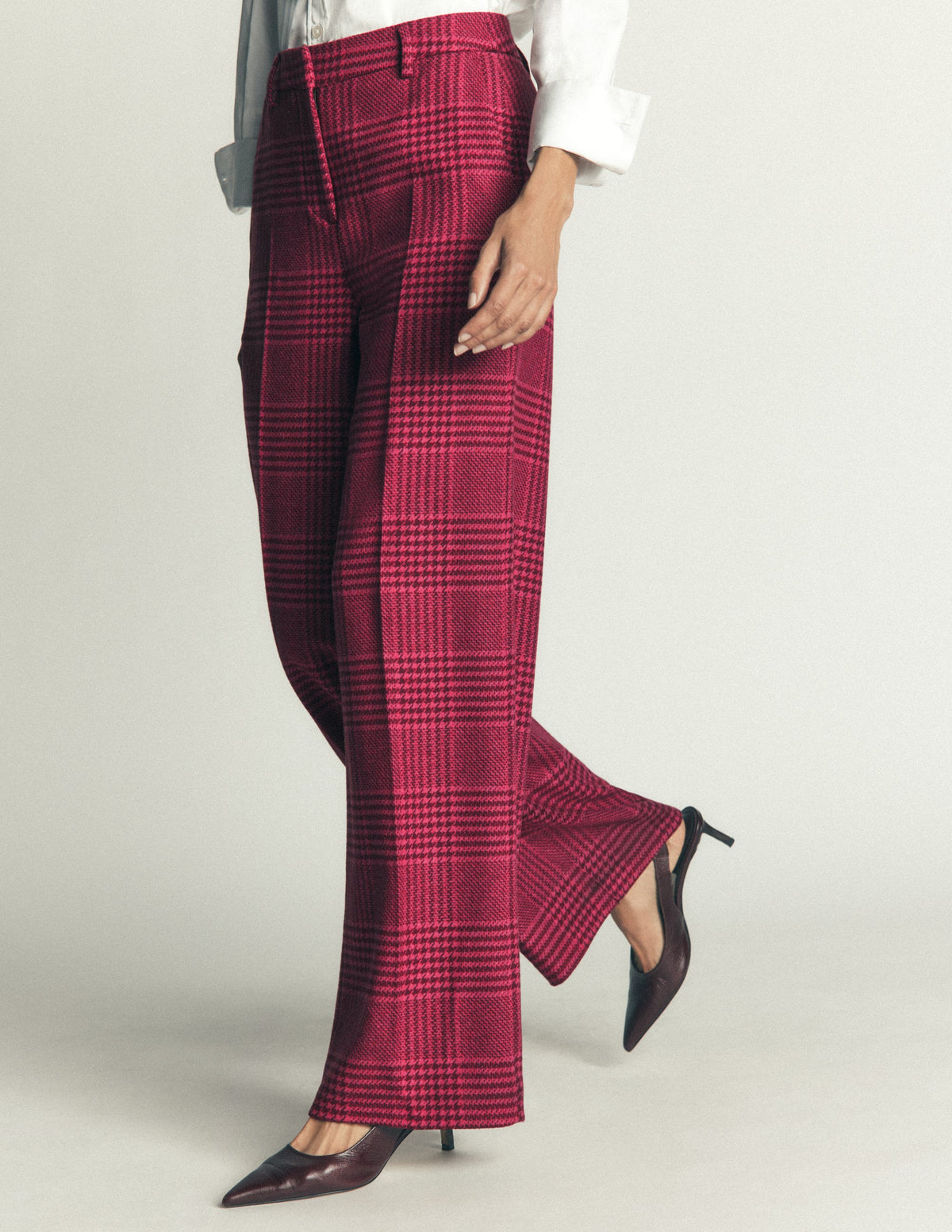 Belgravia Wool Blend Pants-Pink and Maroon Check-5