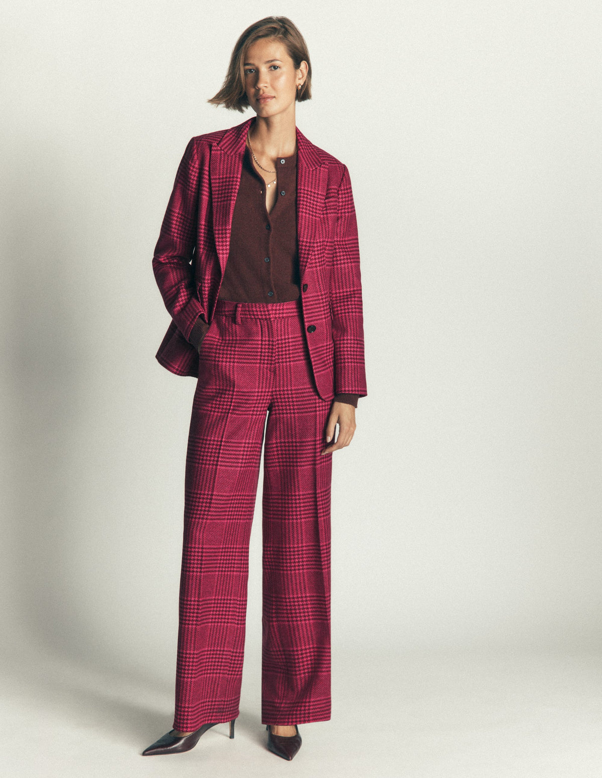 Belgravia Wool Blend Pants-Pink and Maroon Check - Image 5