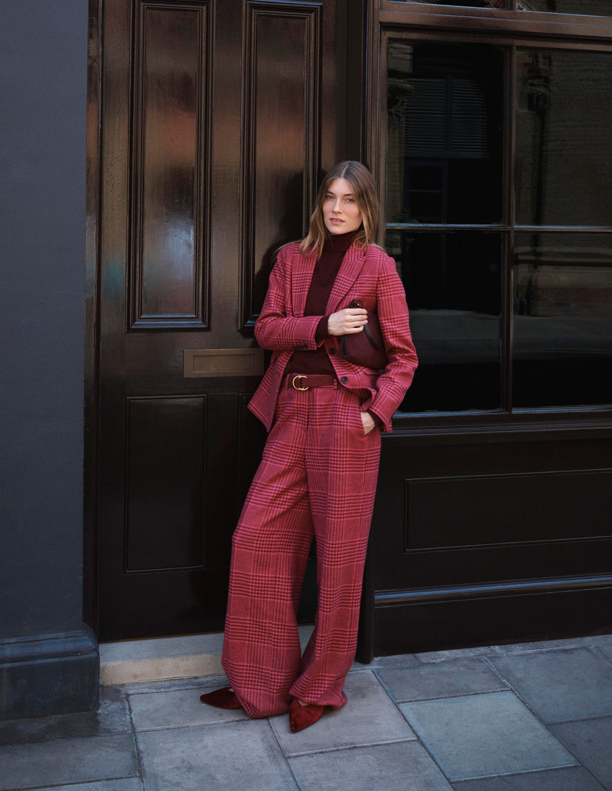Belgravia Wool Blend Pants-Pink and Maroon Check - Image 6
