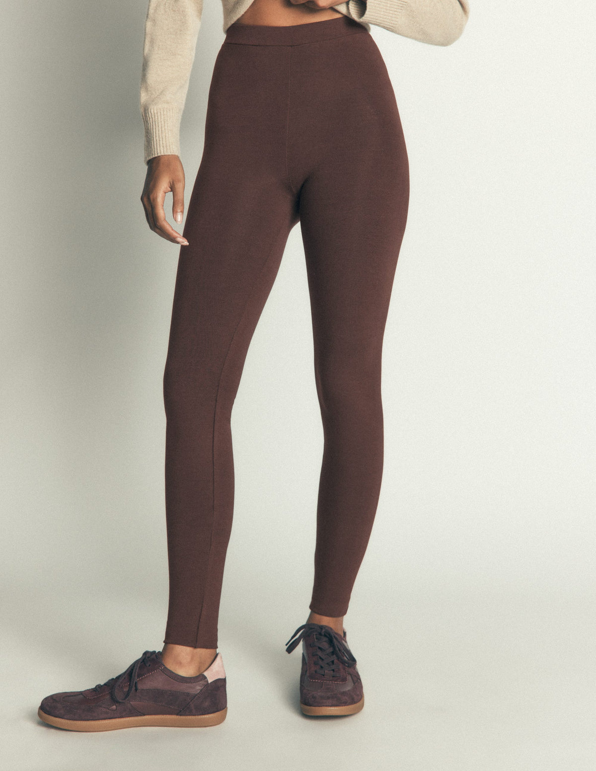 High Rise Jersey Leggings-Bitter Chocolate-4