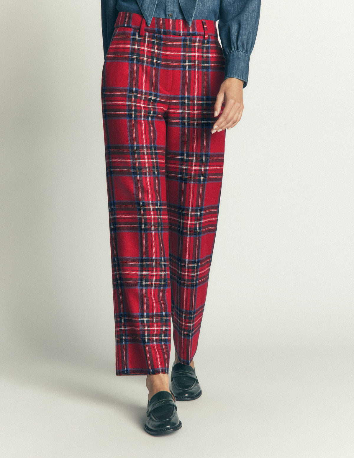 Canonbury Wool Blend Pants-Red Check-5