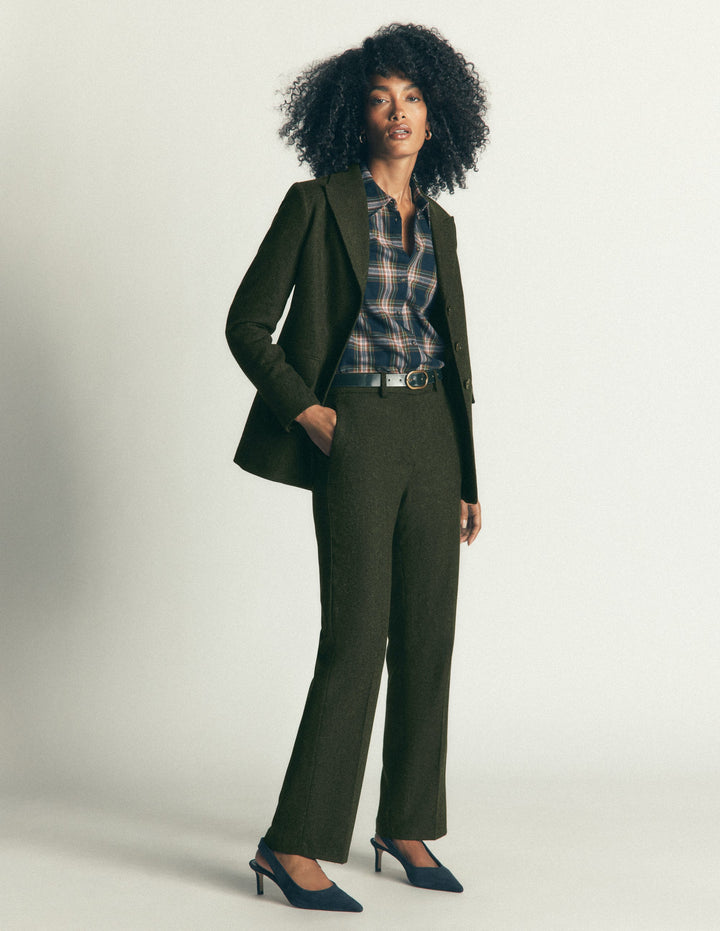 Canonbury Wool Blend Pants-Hunter Green Herringbone