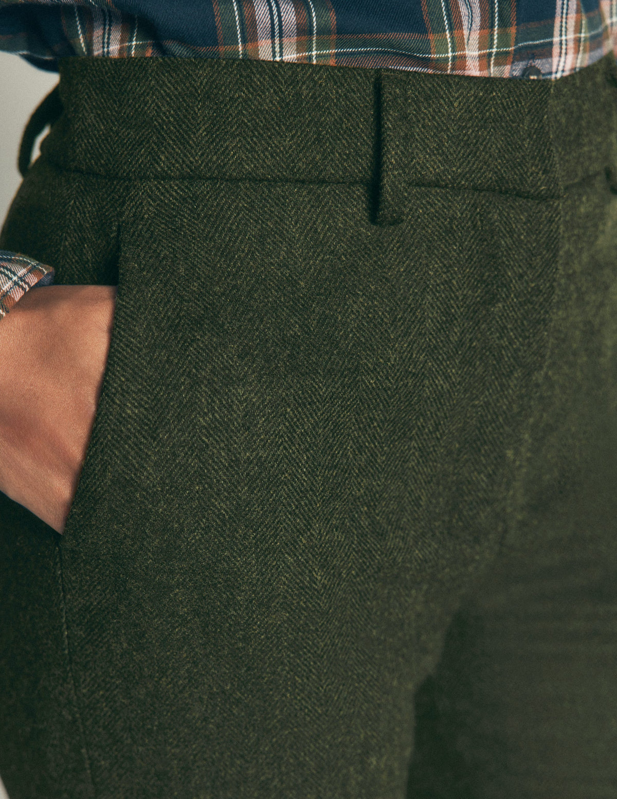 Canonbury Wool Blend Pants-Dark Green Herringbone - Image 2