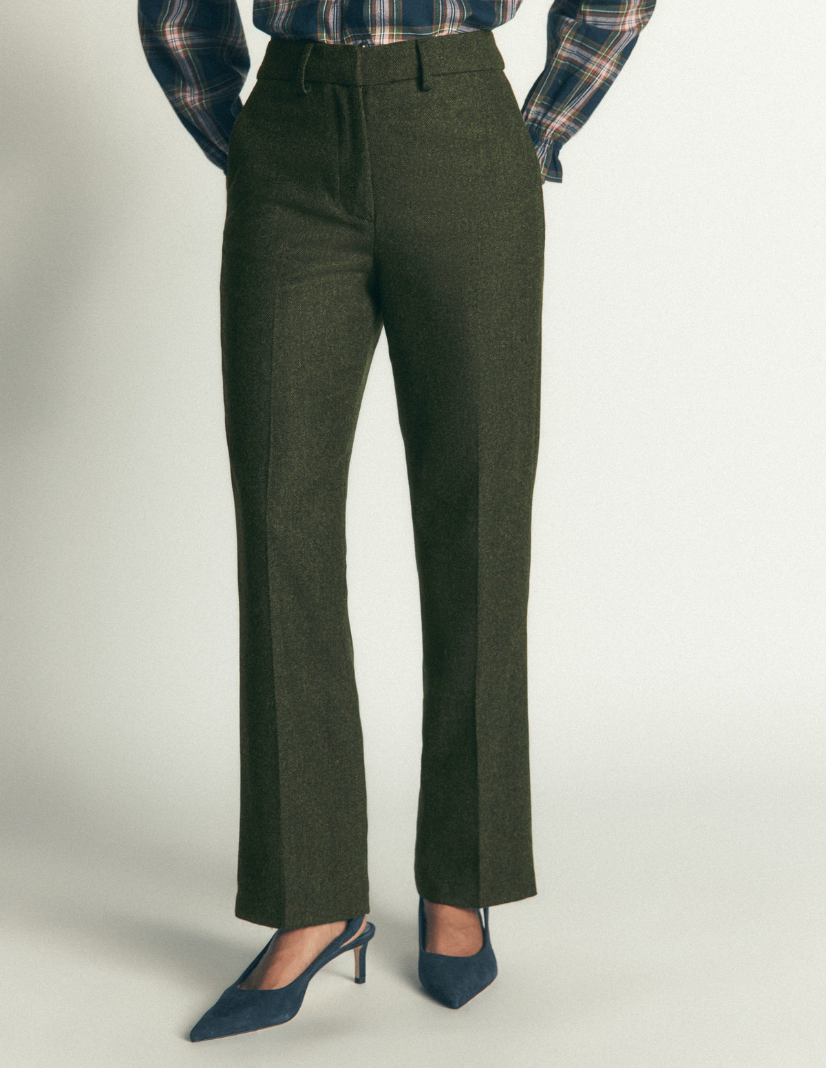 Canonbury Wool Blend Pants-Dark Green Herringbone - Image 4