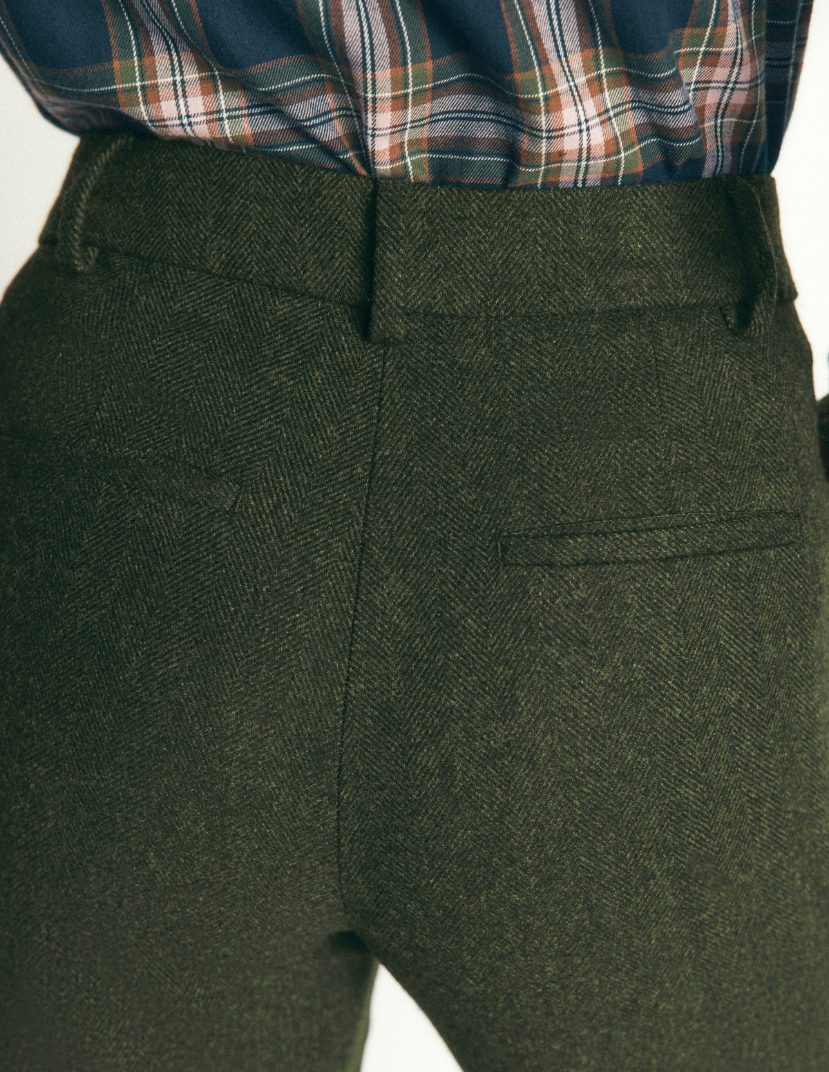 Canonbury Wool Blend Pants-Dark Green Herringbone-5
