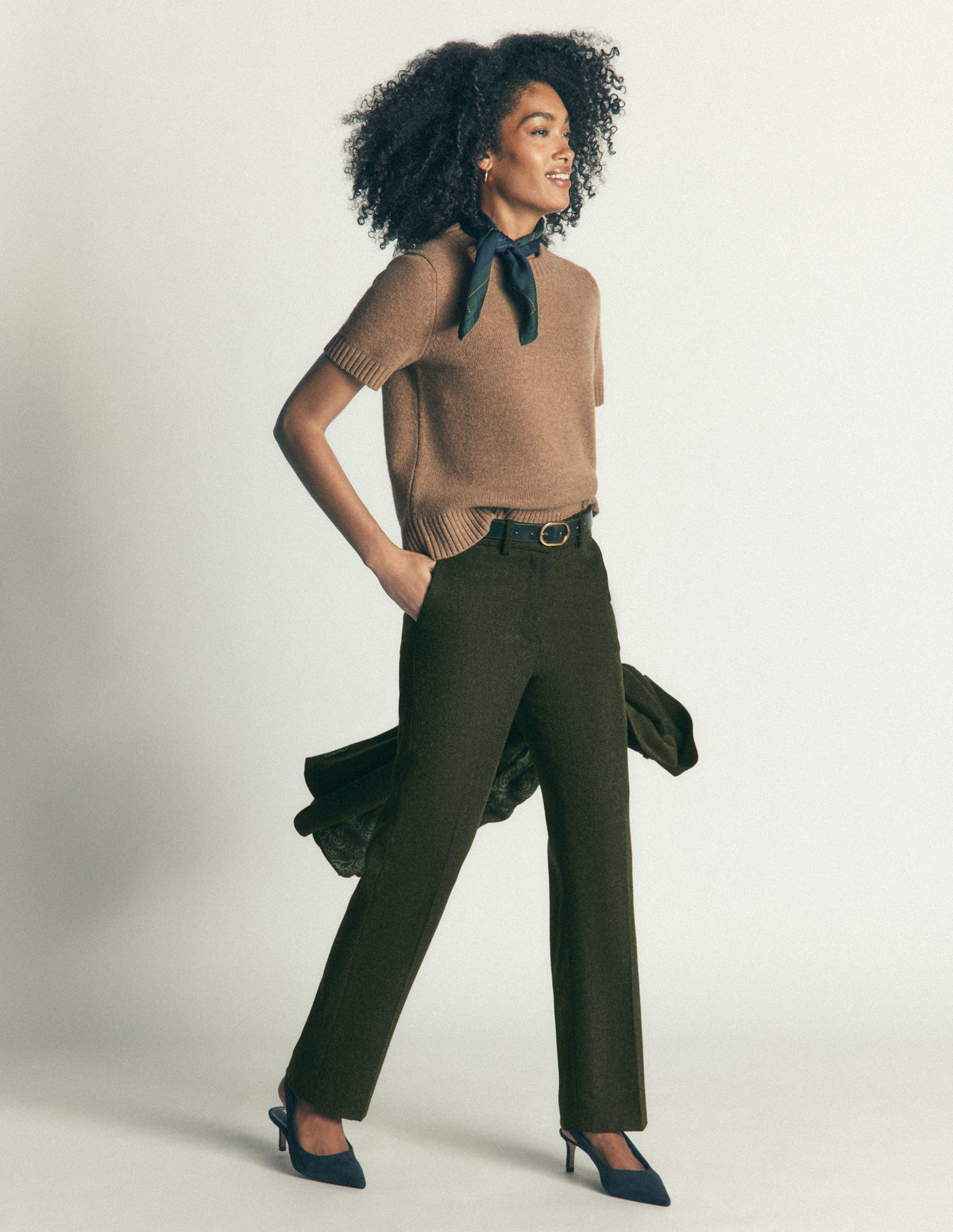 Canonbury Wool Blend Pants-Dark Green Herringbone - Image 6