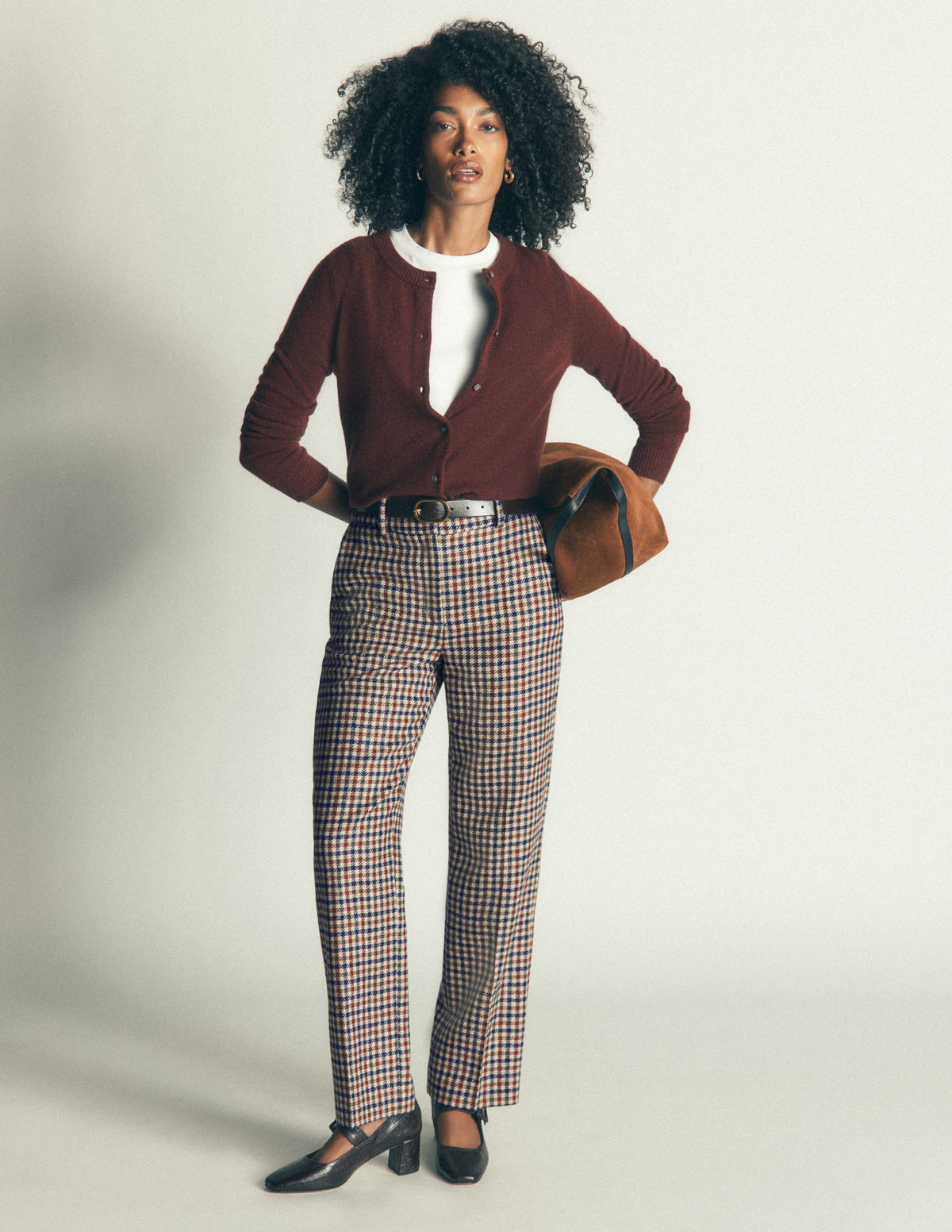 Canonbury Wool Blend Pants-Ivory, Blue and Maroon Check - Image 2