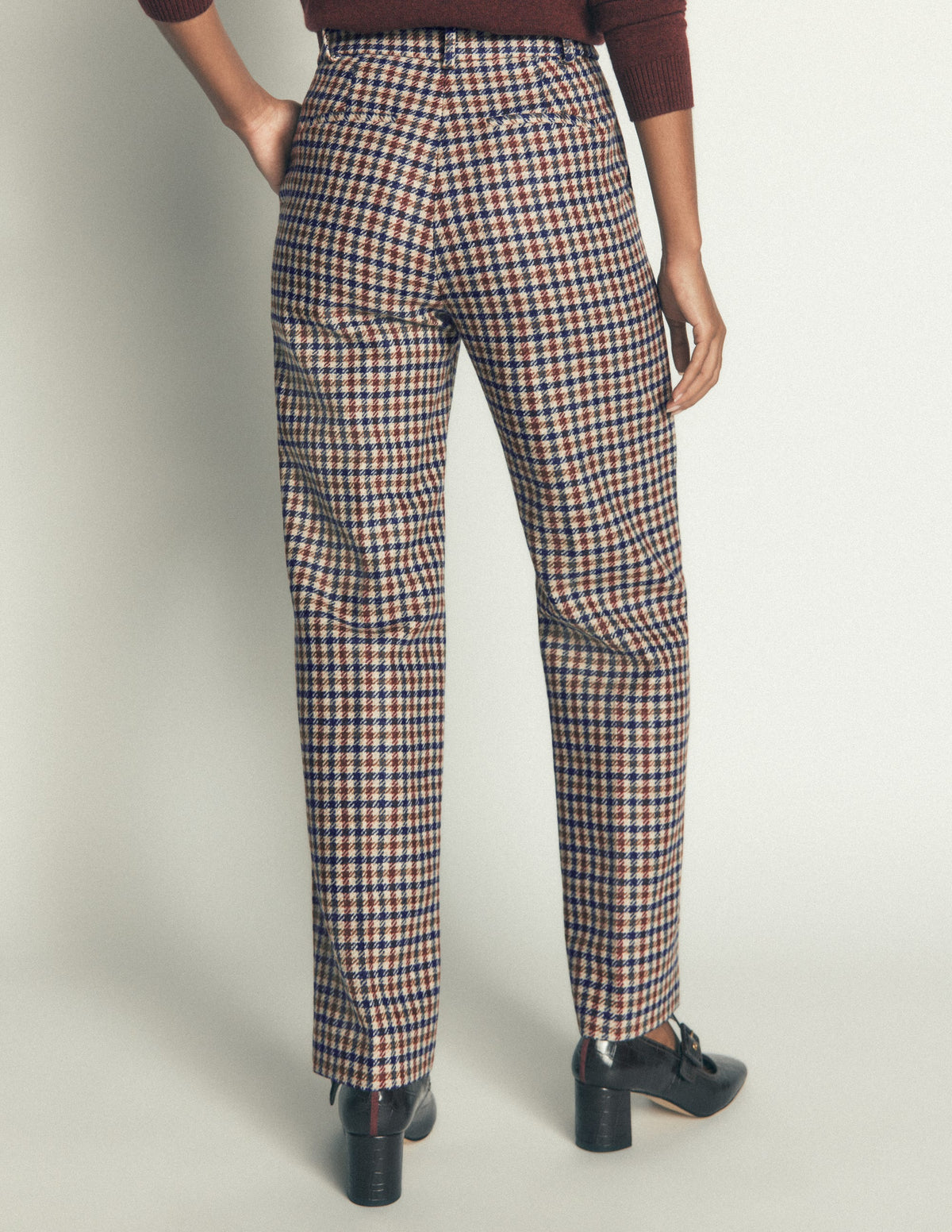 Canonbury Wool Blend Pants-Ivory, Blue and Maroon Check-4