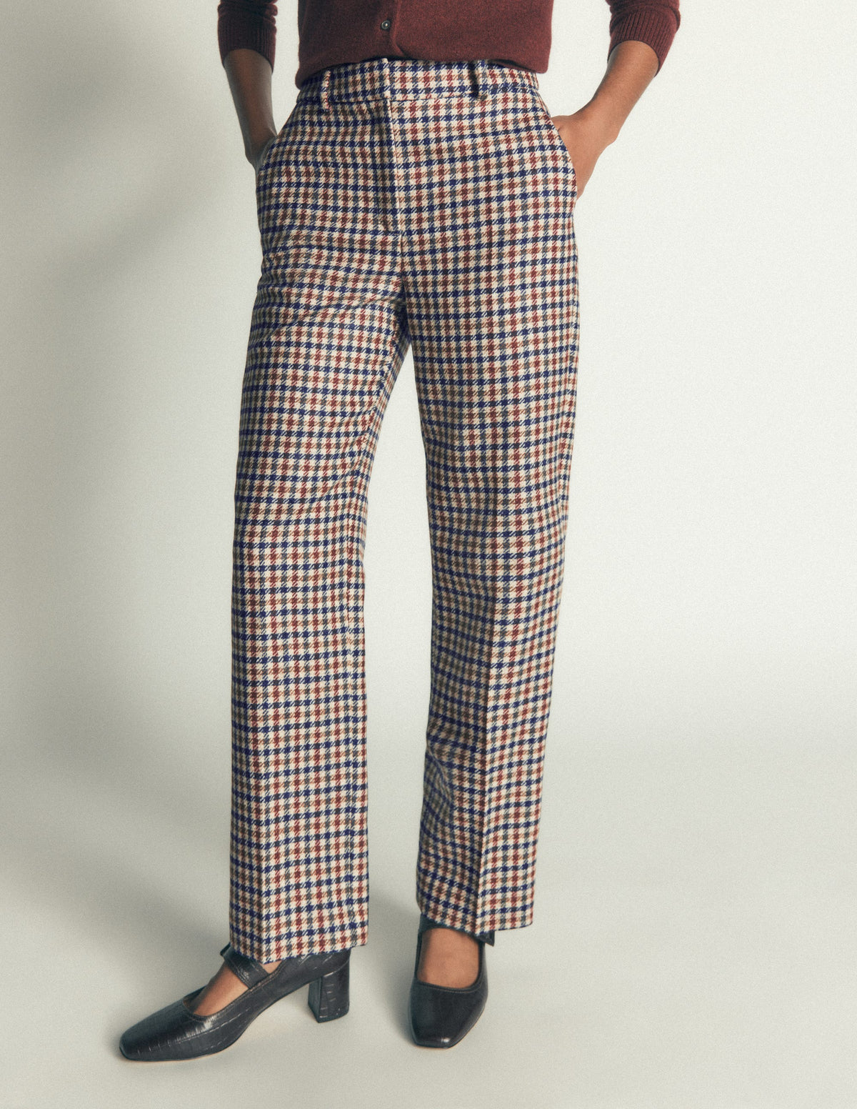Canonbury Wool Blend Pants-Ivory, Blue and Maroon Check - Image 5