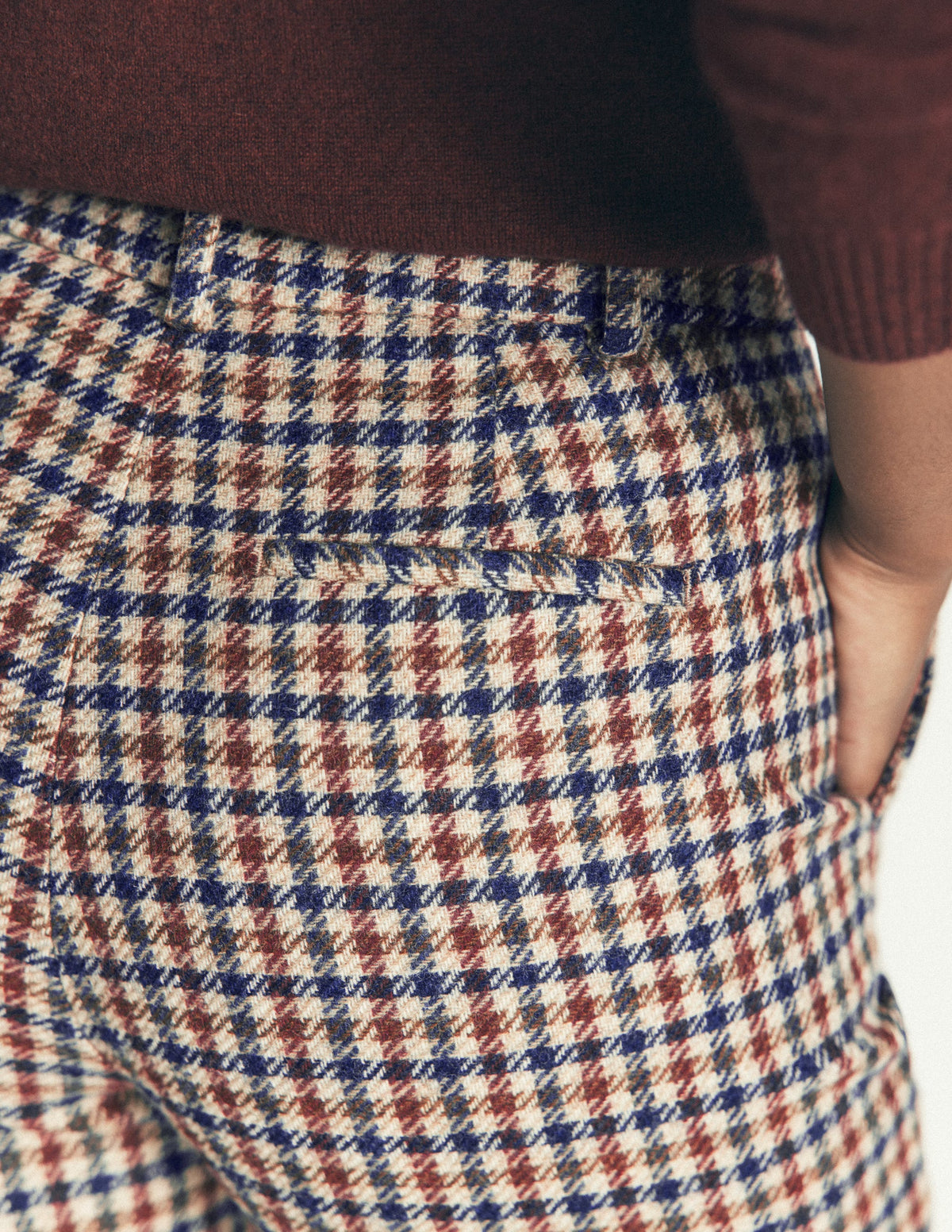 Canonbury Wool Blend Pants-Ivory, Blue and Maroon Check - Image 6