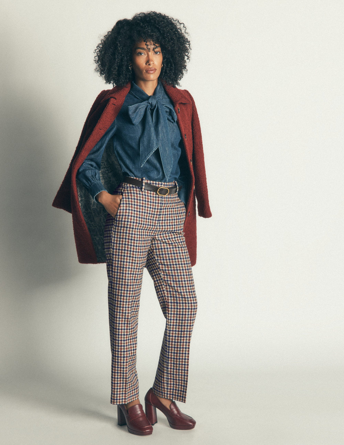 Canonbury Wool Blend Pants-Ivory, Blue and Maroon Check - Image 8