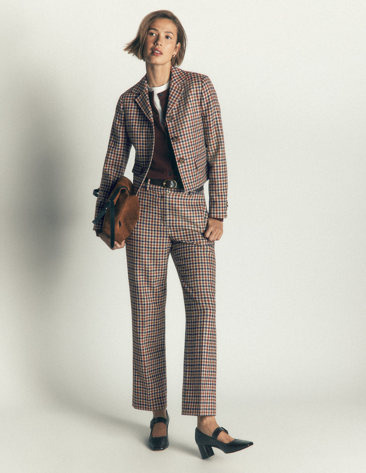 Canonbury Wool Blend Pants-Ivory, Blue and Maroon Check