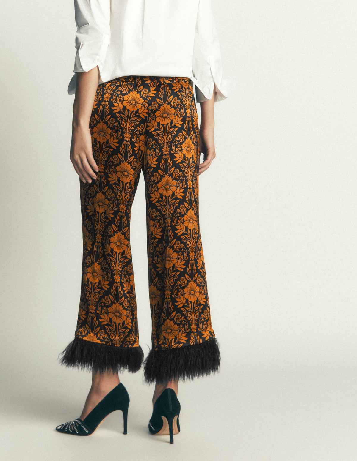 Feather Trim Pants-Flourishing Sprig-4