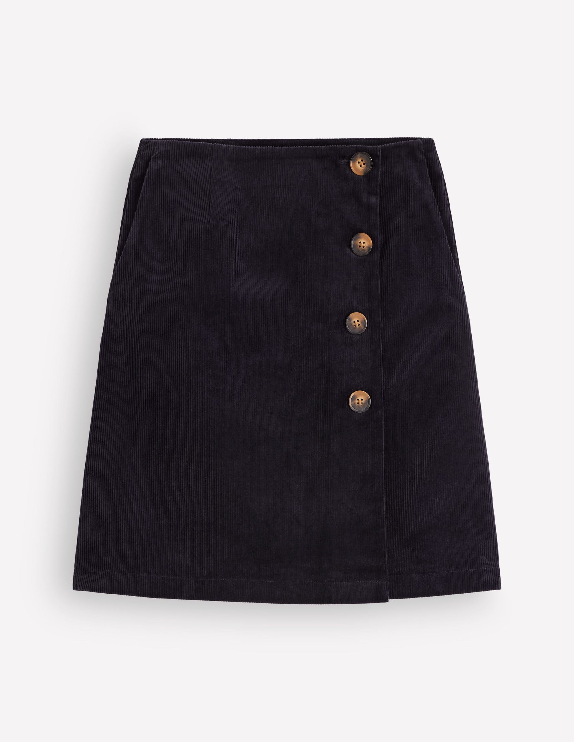 Evelyn Button Cord Wrap Skirt-Navy-5