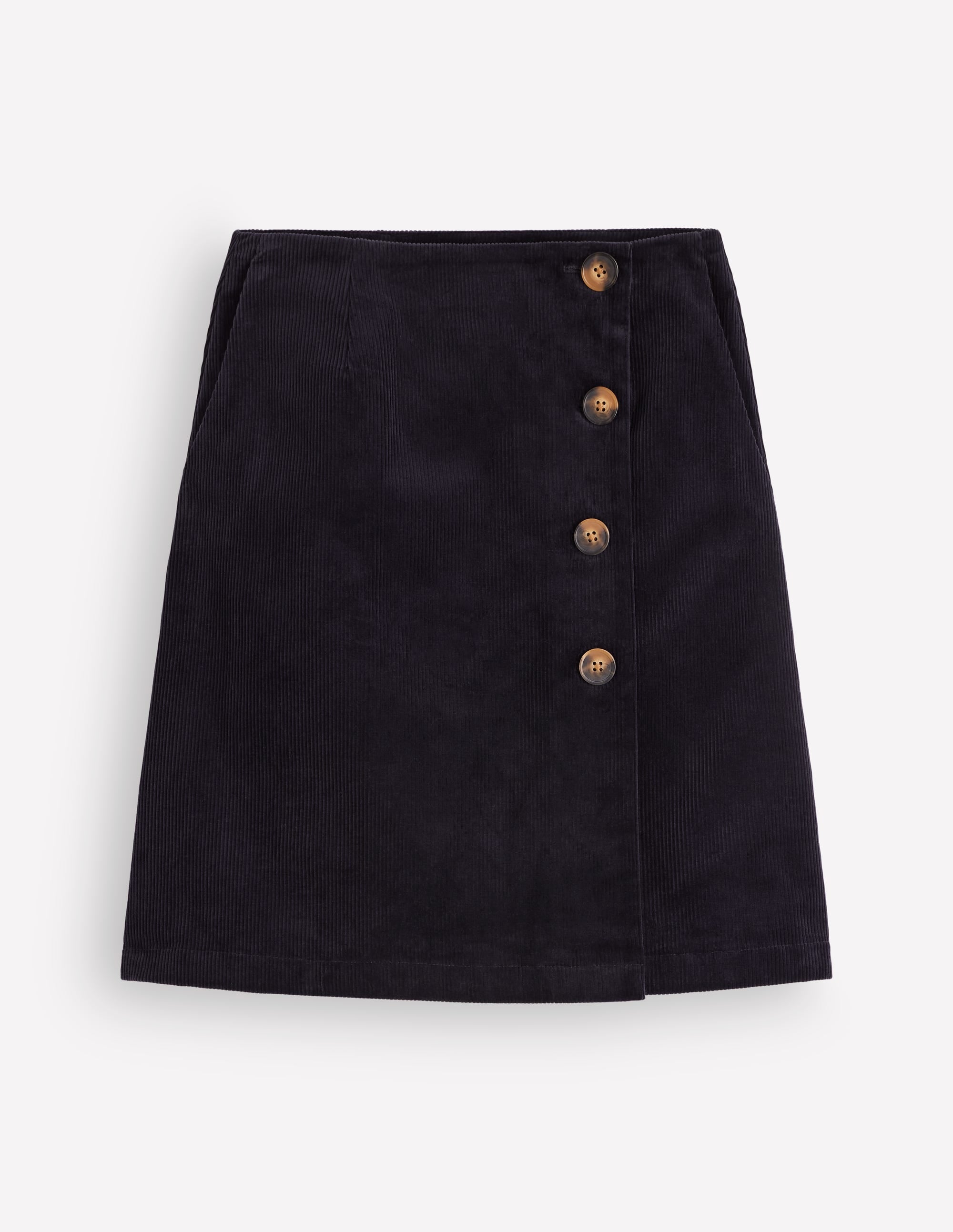 Evelyn Button Cord Wrap Skirt-Navy - Image 5